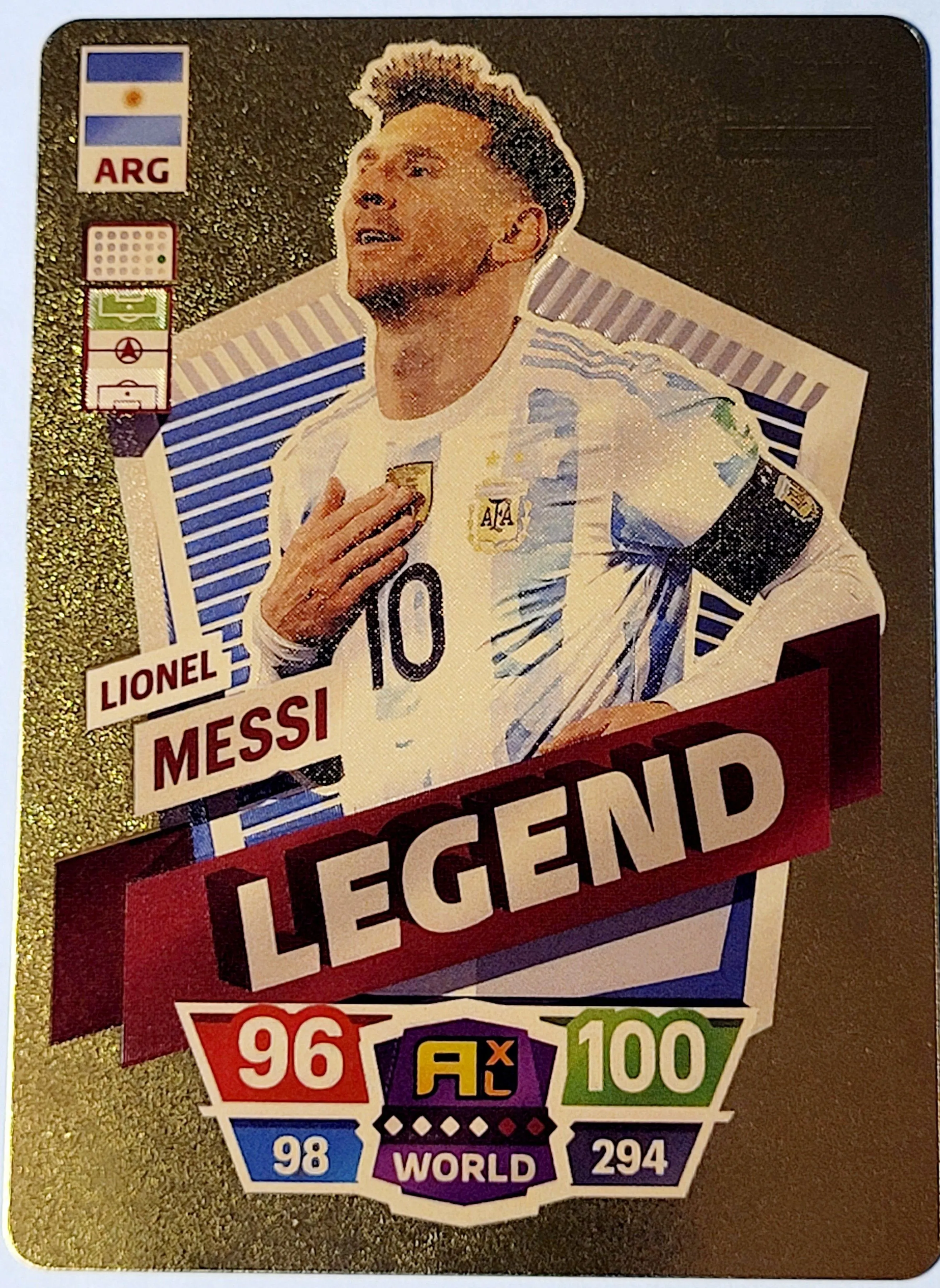 Product image for 2022 Messi Panini Adrenalyn XL Legend FIFA World Cup #19 Plastic Gold Color Card Plastic Near Mint C