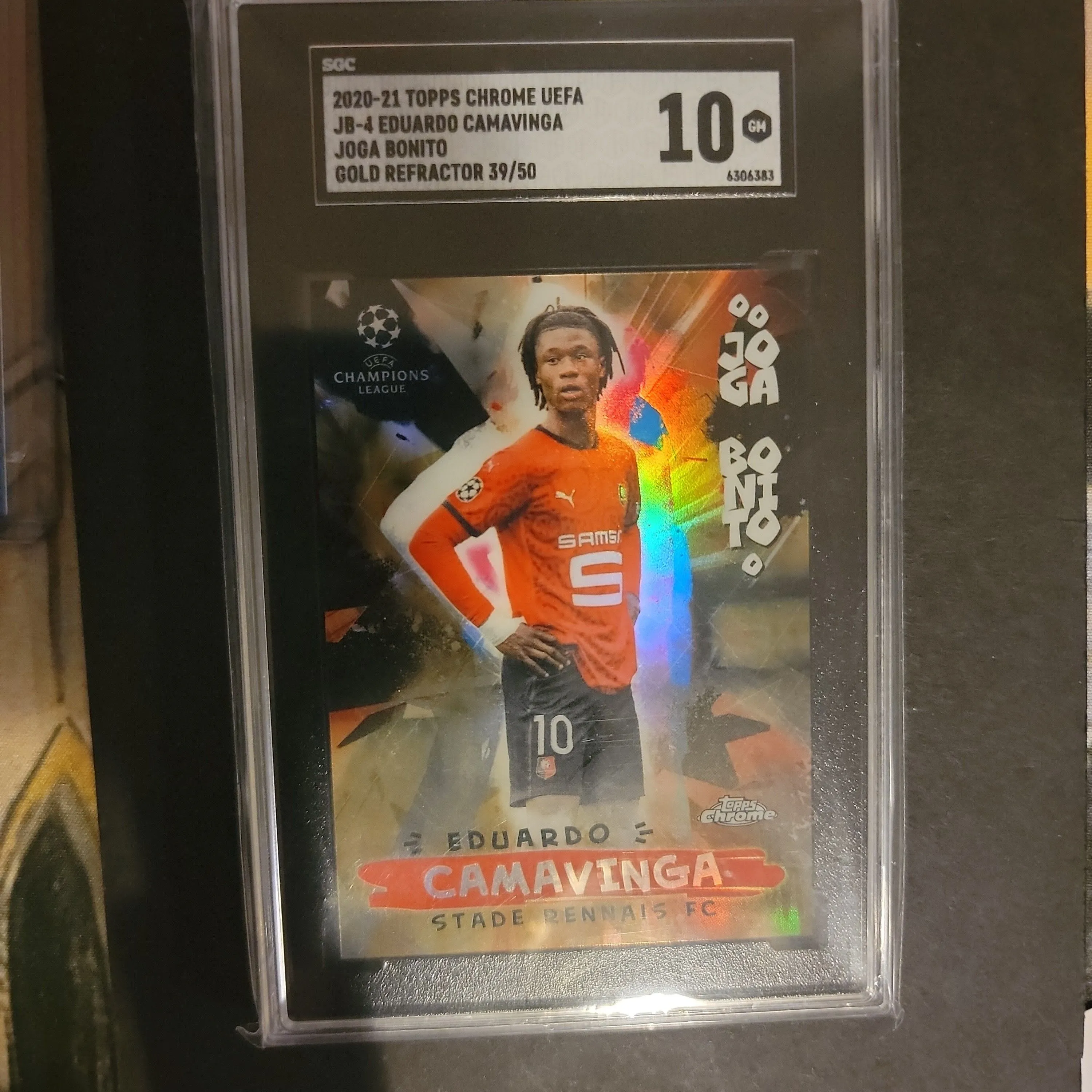 Product image for 2020-21 Topps Chrome Uefa Eduardo Camavinga SGC Joga Bonito Gold Refractor 10