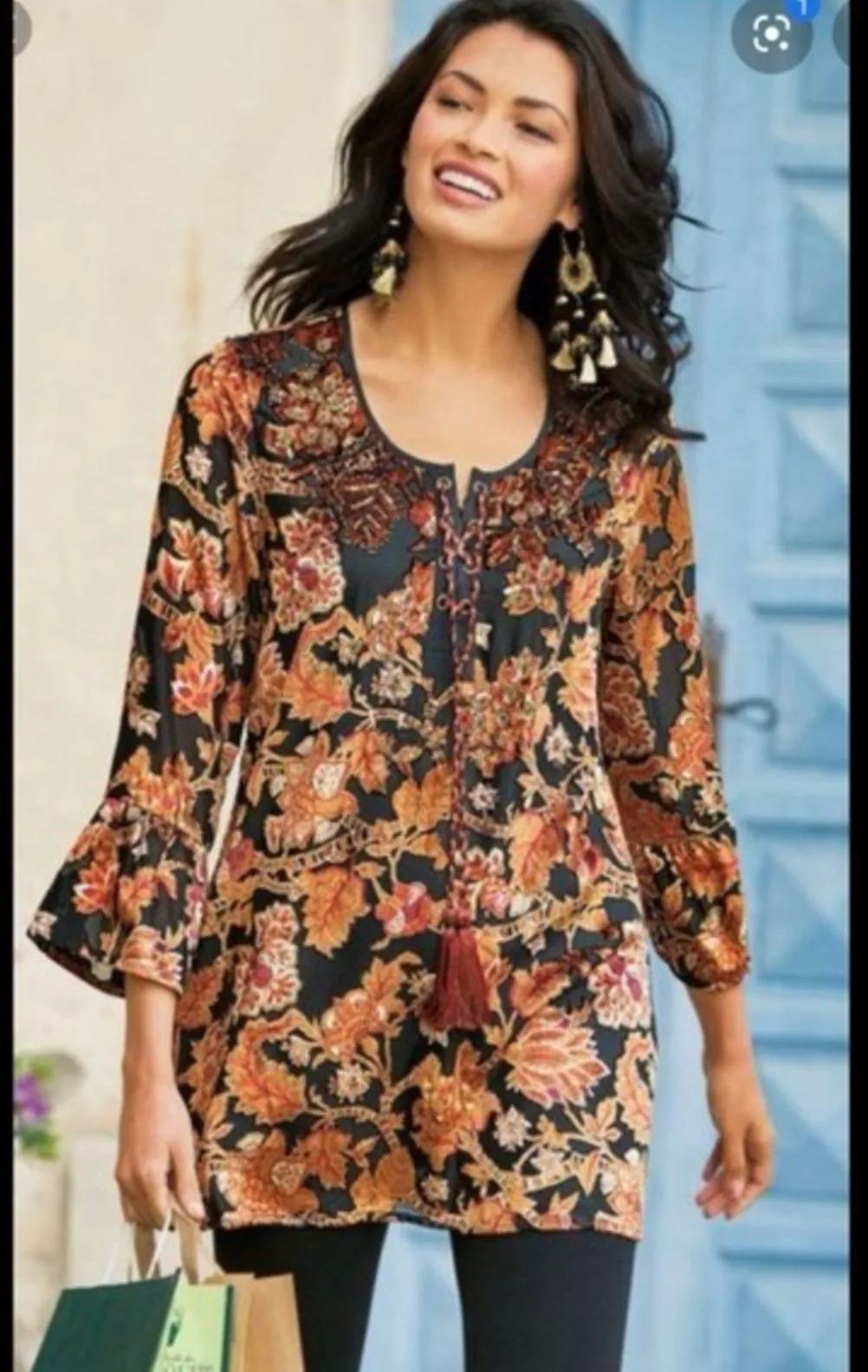 Product image for 37. Soft Surroundings Orange Velvet Burnout Luxurious Cinque Terre Tunic M