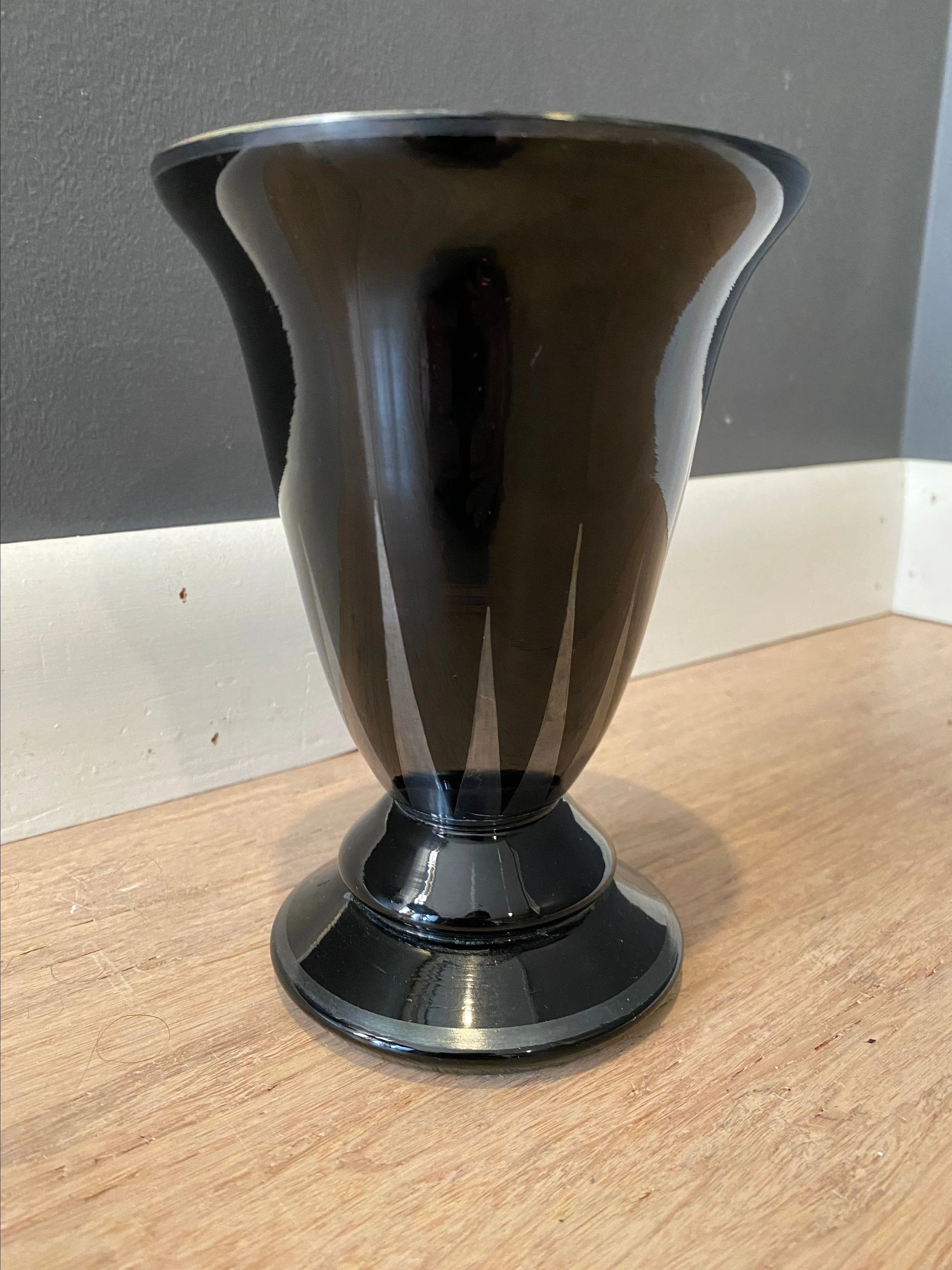 Product image for #24 Art Deco Black Glass with Silver Dart Vase