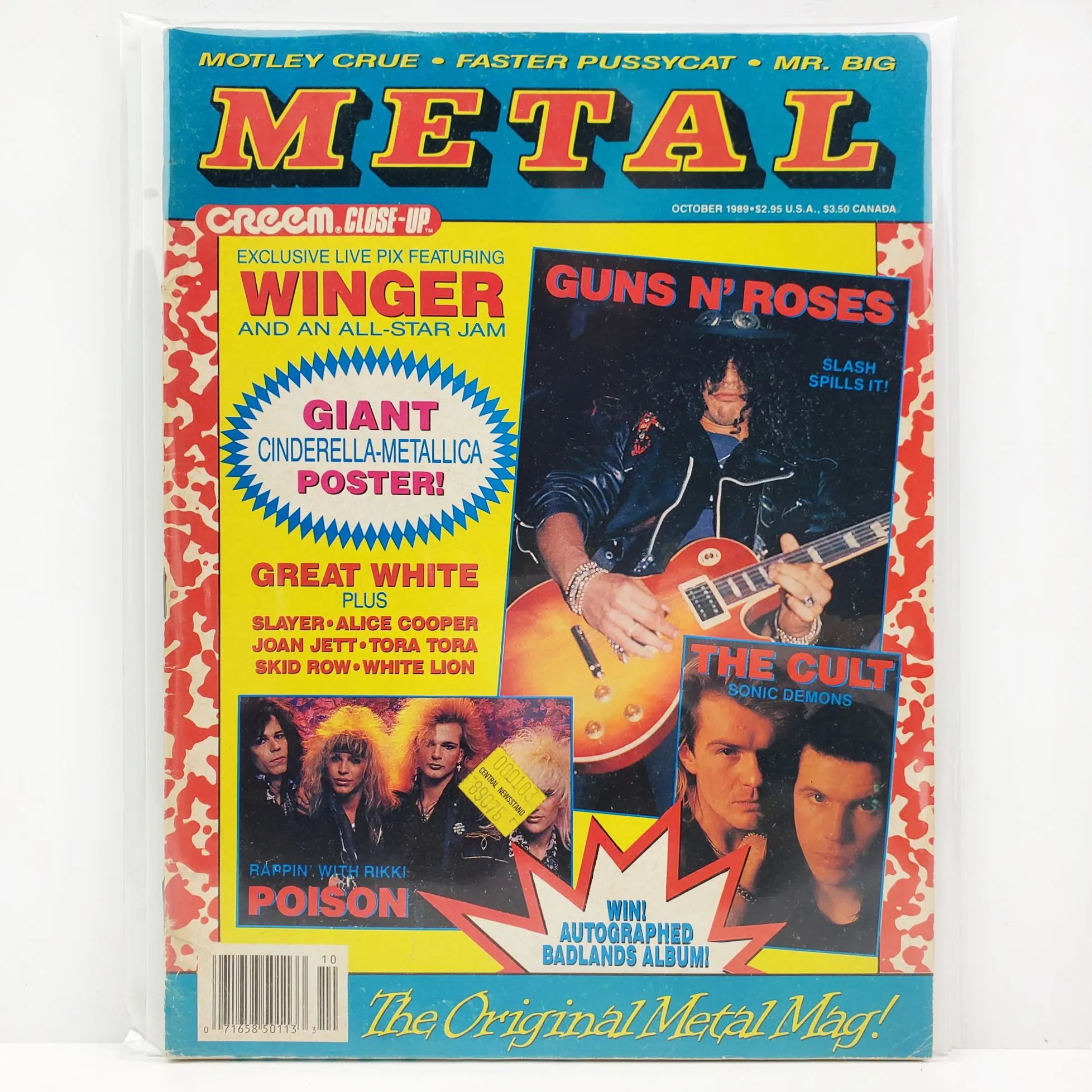 Product image for Creem Metal Magazine Metallica Poster Slayer Guns n Roses Cult Vintage Oct. 1989