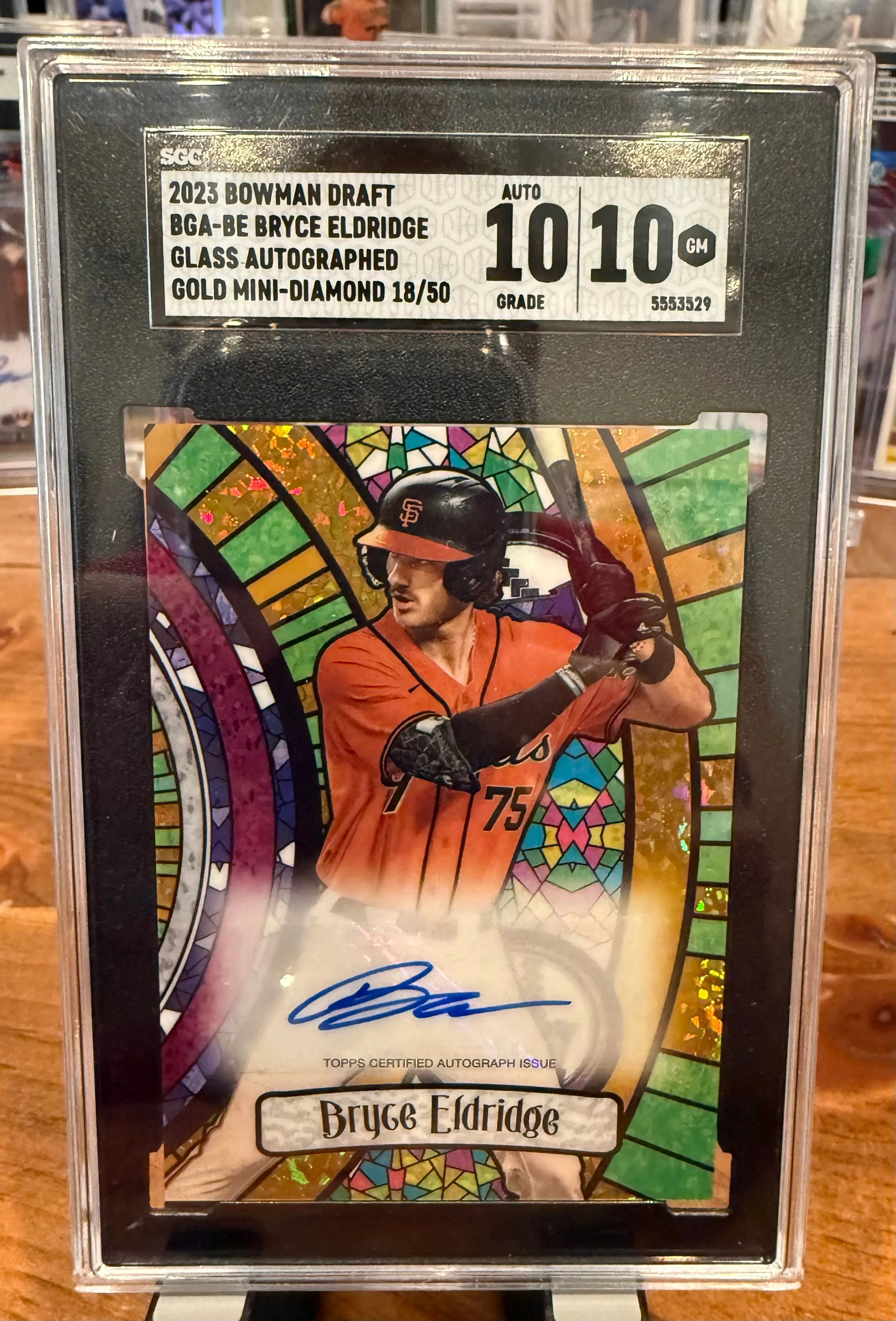 Product image for 2023 Bowman Draft Bryce Eldridge Gold Mini Diamond Glass Auto /50 SGC 10/10