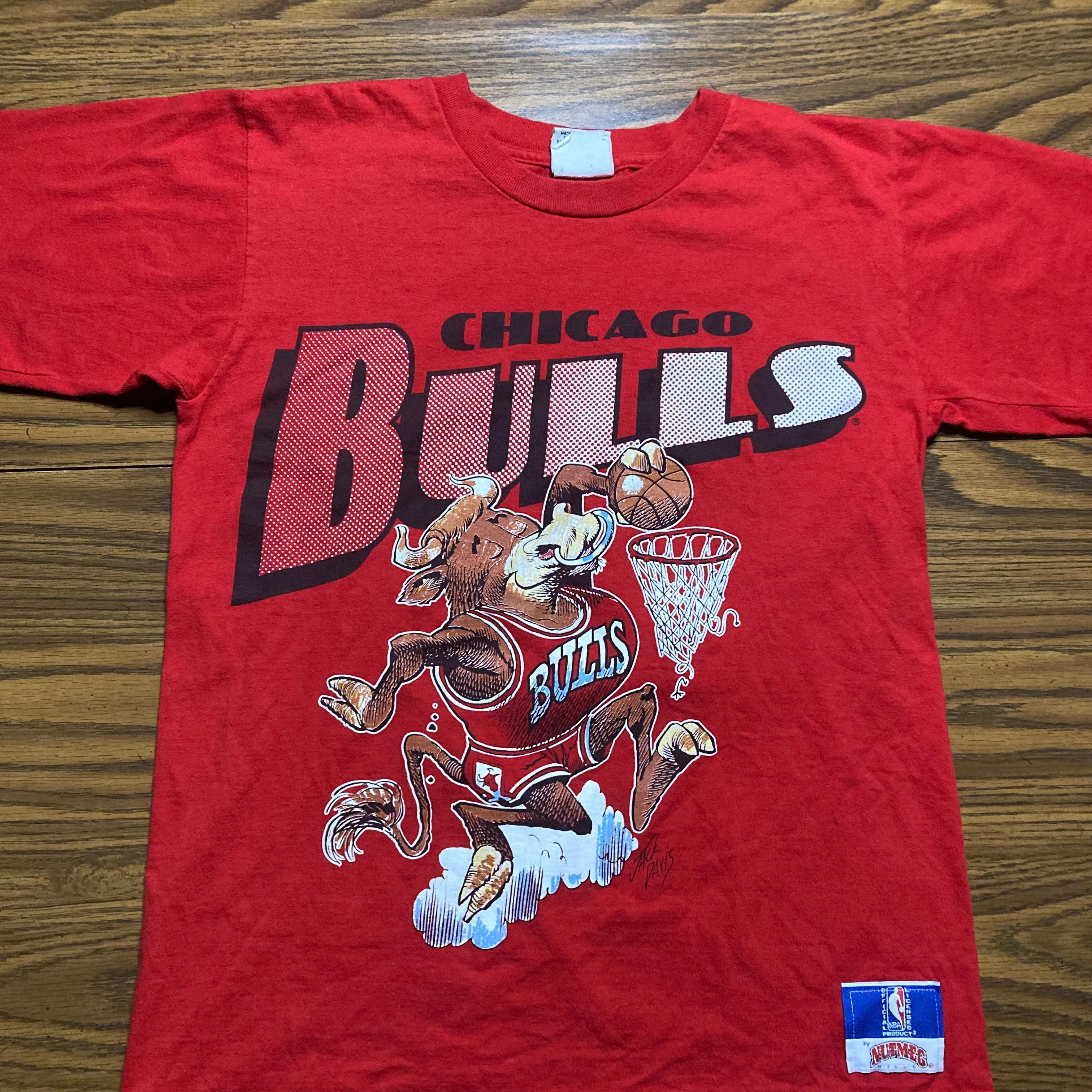Product image for Vtg Nutmeg Tag Chicago Bulls Benny the Bull Jack Davis Artwork SS Tee #14353