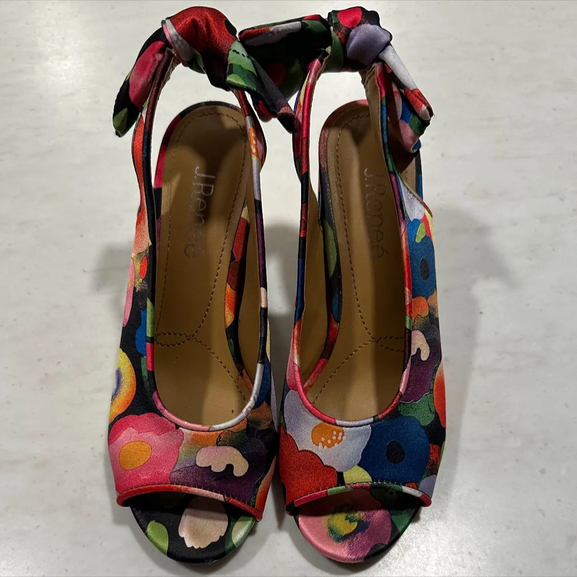 Product image for Floral print peep toe bow sling back high heel
