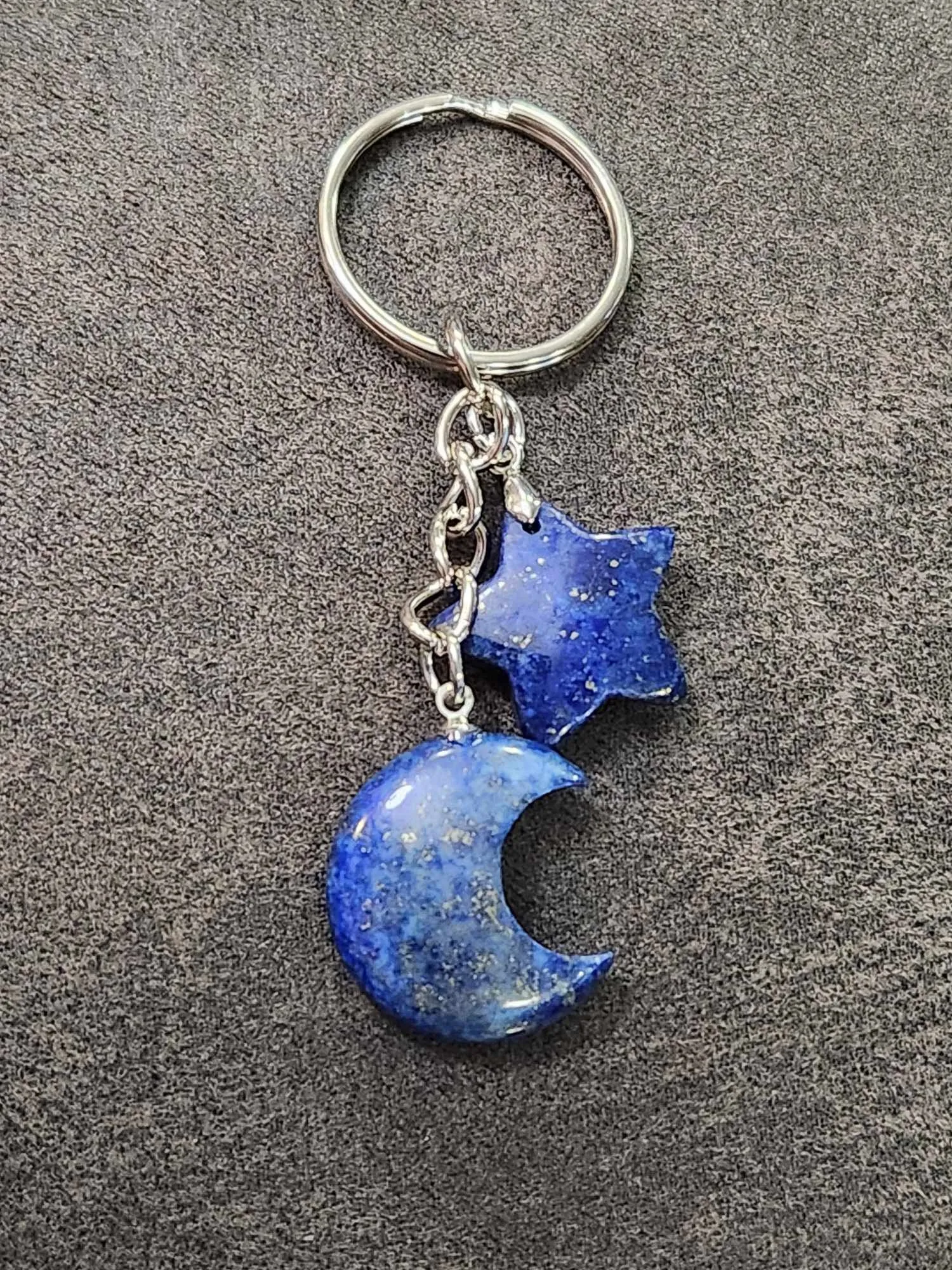 Product image for Silver Lapis Lazuli Moon & Star Keychain