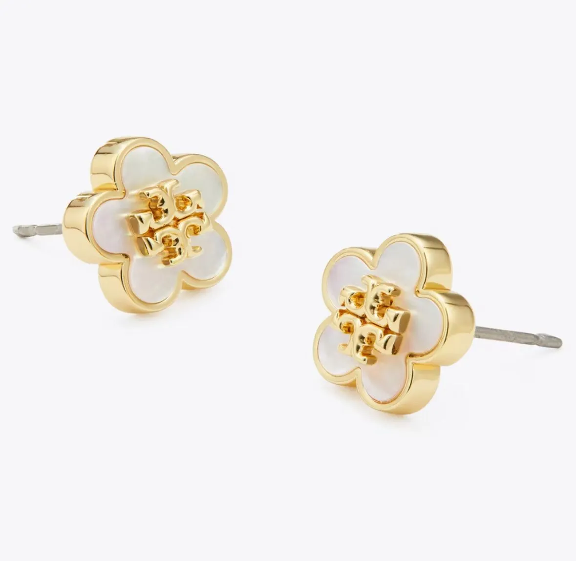 Product image for New Tory Burch Kira Enamel Flower Stud Earrings; Tory Gold/Mother of Pearl