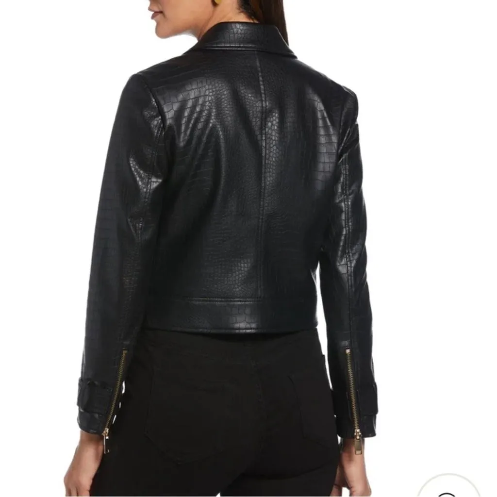 Product image for ELLA RAFAELLA Black Vegan Leather Moto Jacket - NWOT, Size Small