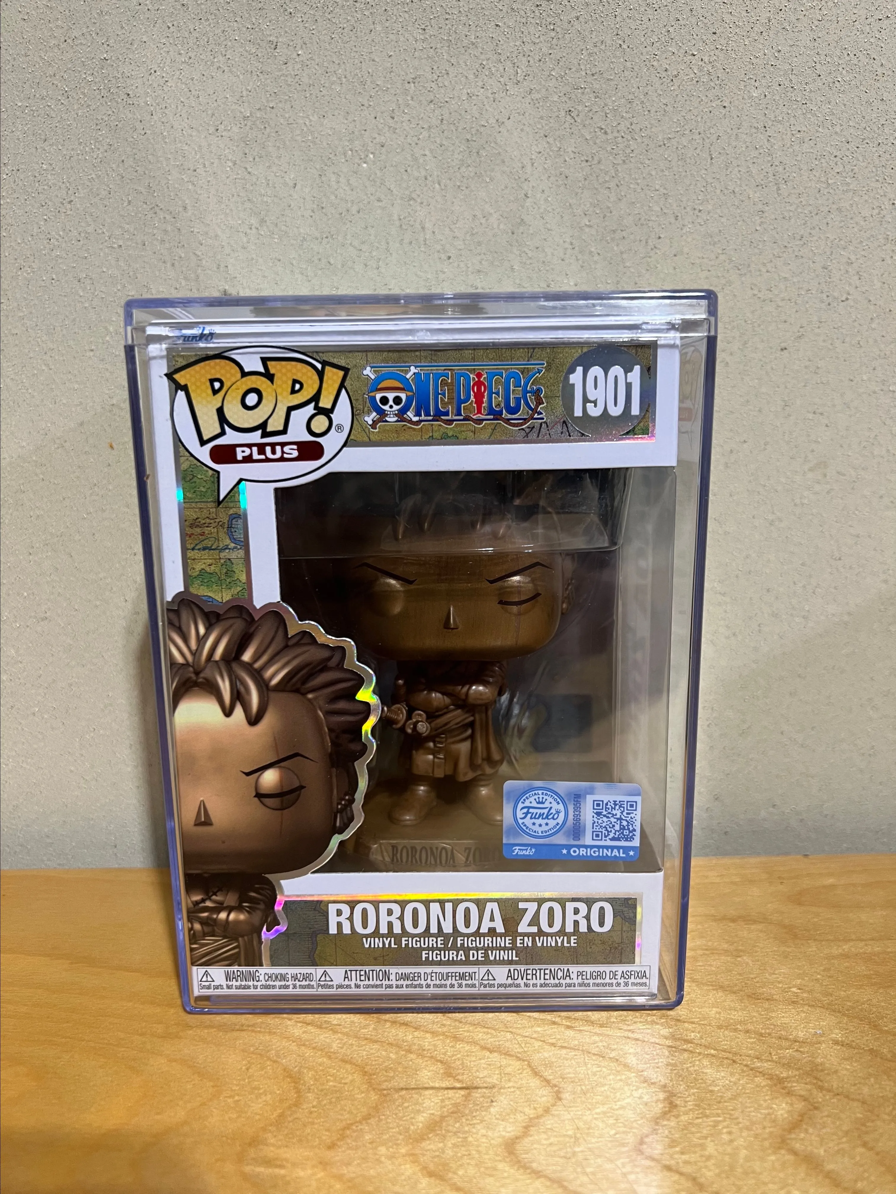 Product image for Funko POP! One Piece Plus Roronoa Zoro Bronze Statue Figure #1901 W Hard Stack