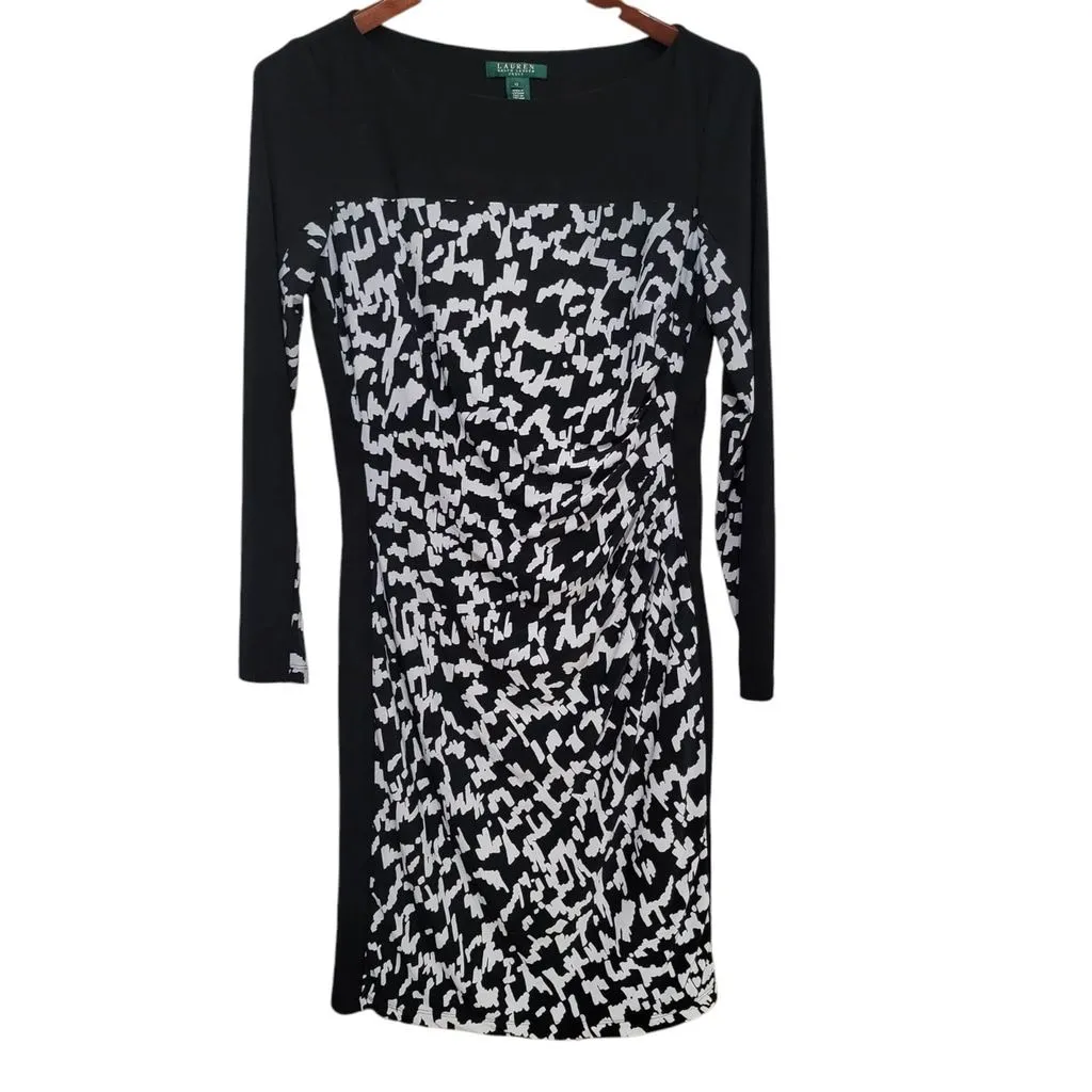 Product image for Lauren Ralph Lauren Dress Womens 12 Black White Sheath Long Sleeve Lined