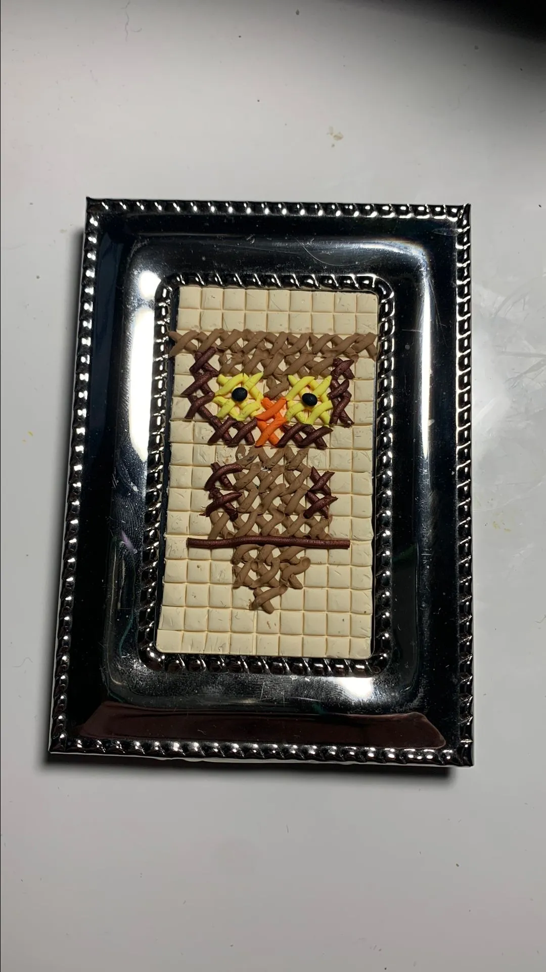 Product image for Cross-stitched polymer clay Owl