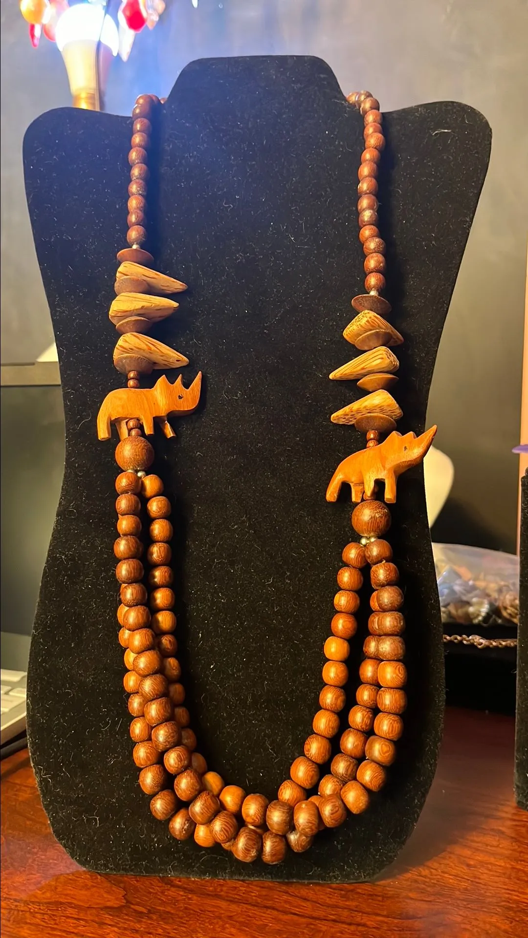 Product image for Vintage boho wooden safari animal bead necklace