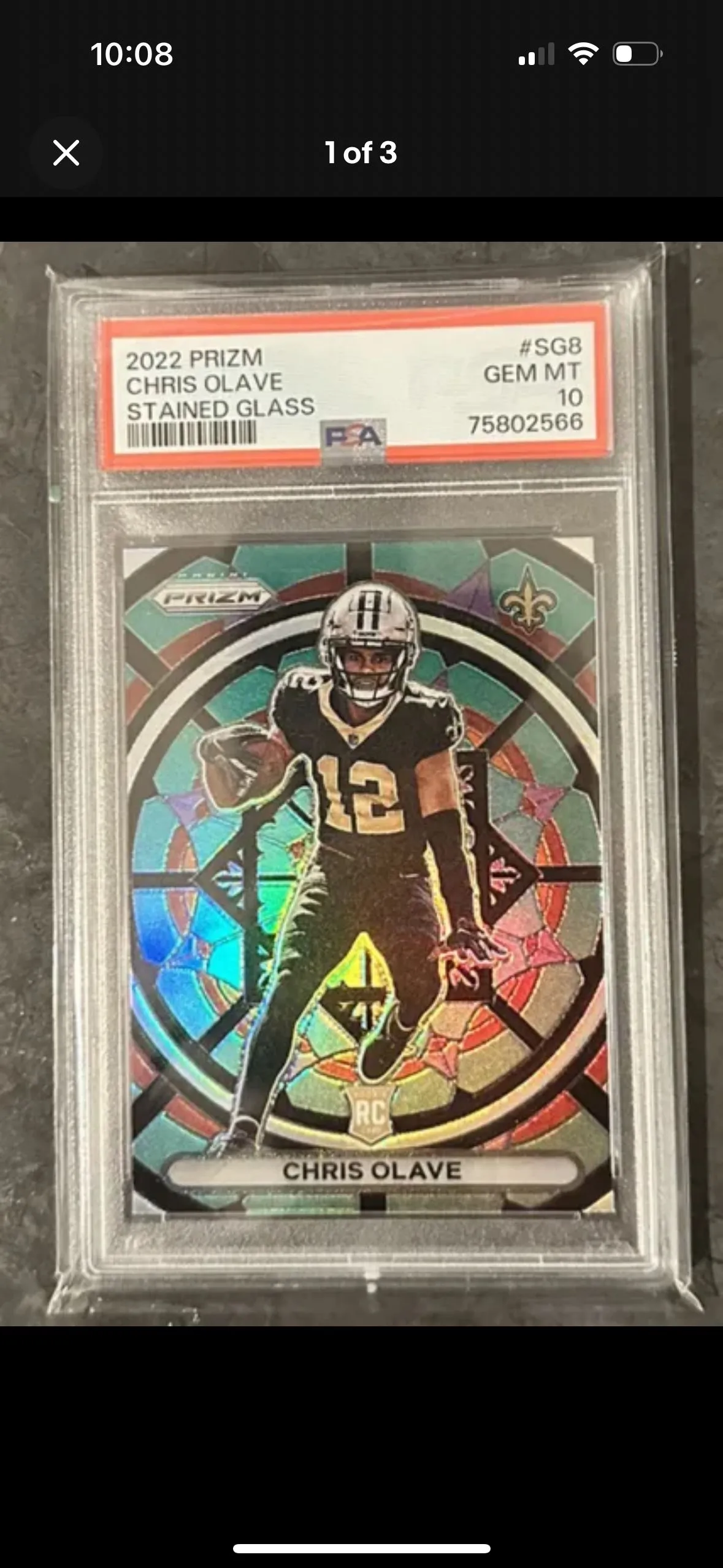 Product image for 2022 Chris Olave Prizm Stained Glass Rookie SSP Saints PSA 10 Pop 7