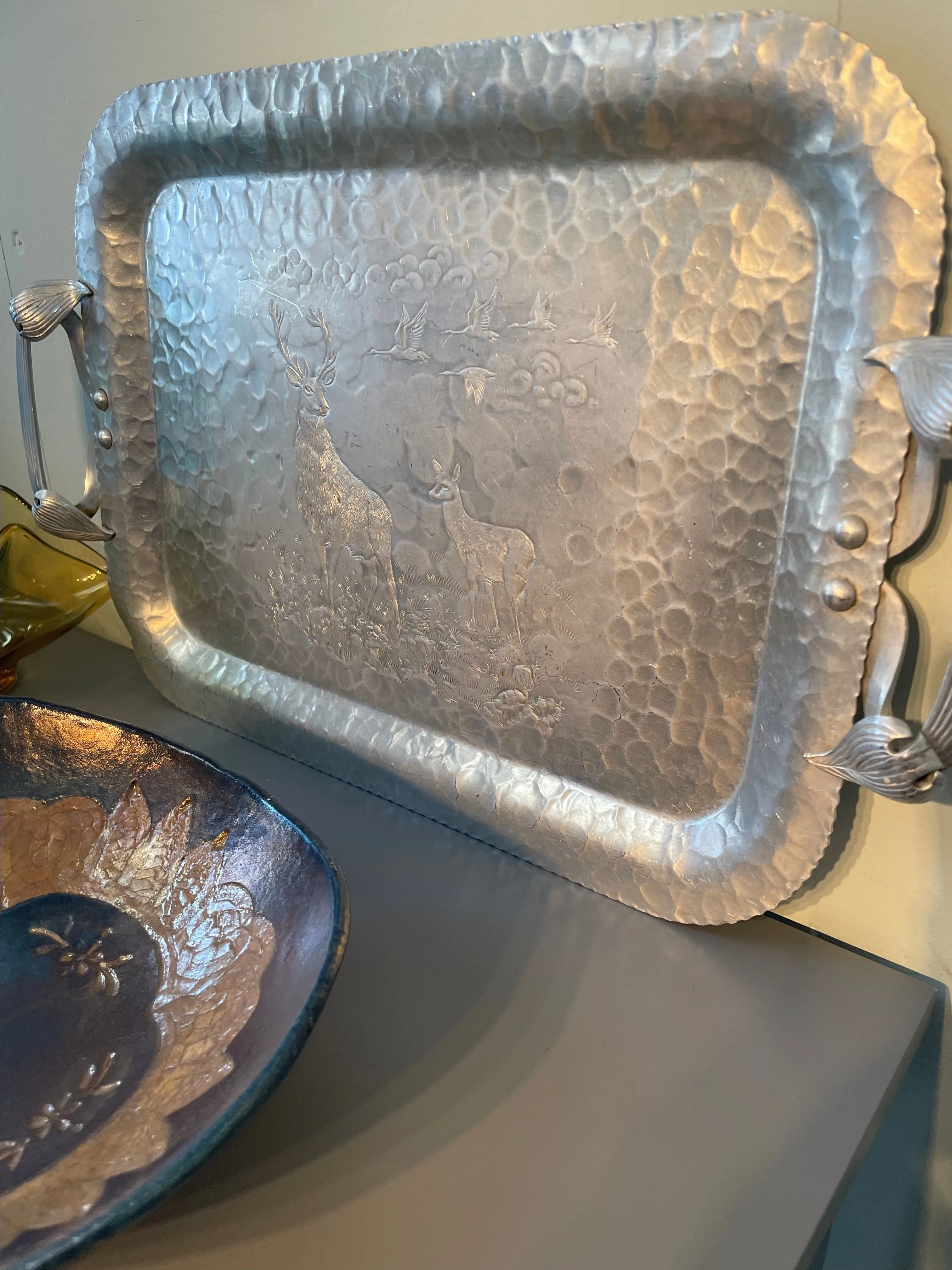 Product image for 103 Hammered Metal Tray with Handles