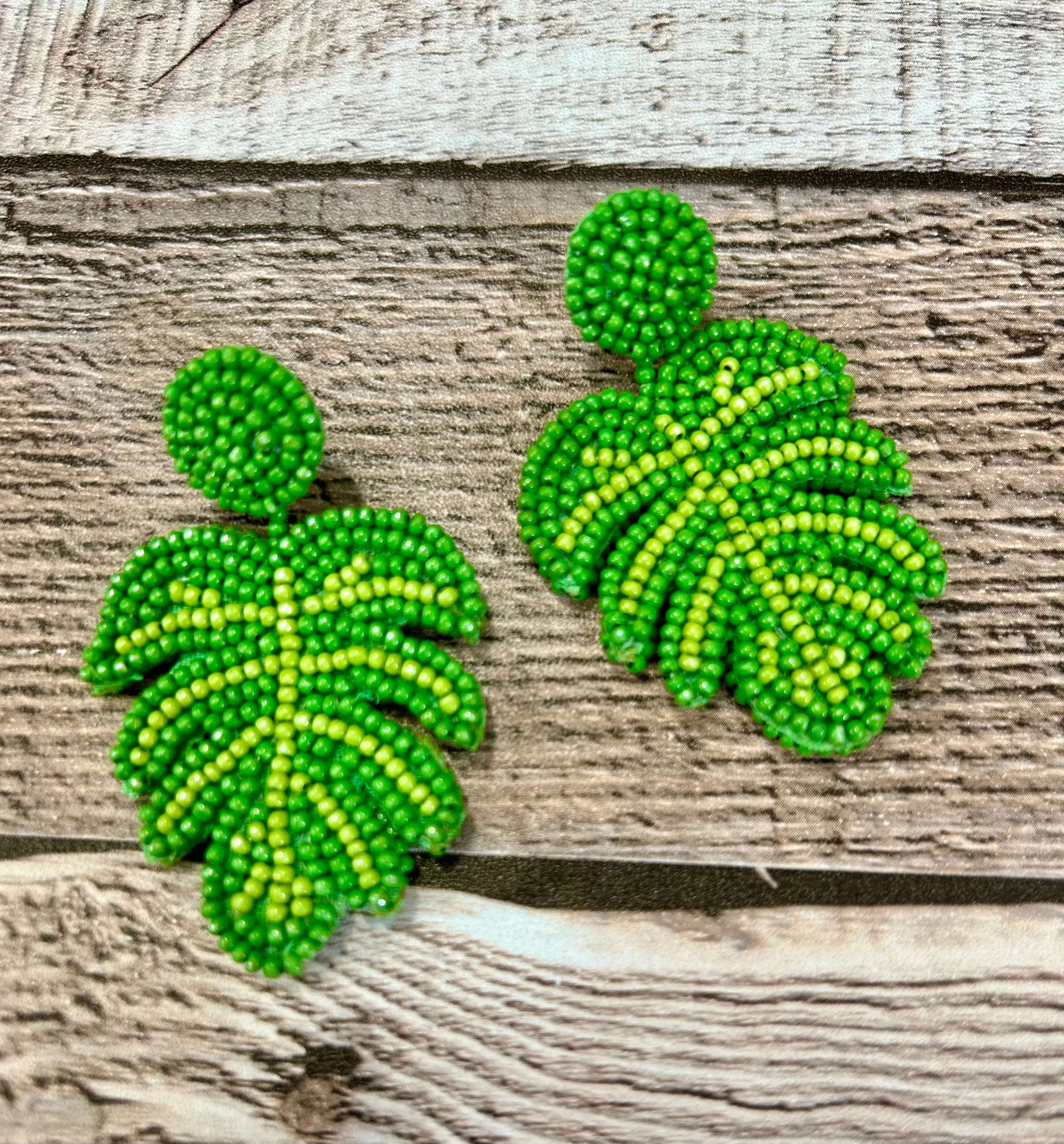 Product image for Green Palm Leaf Seed Bead Drop Earrings Trendy