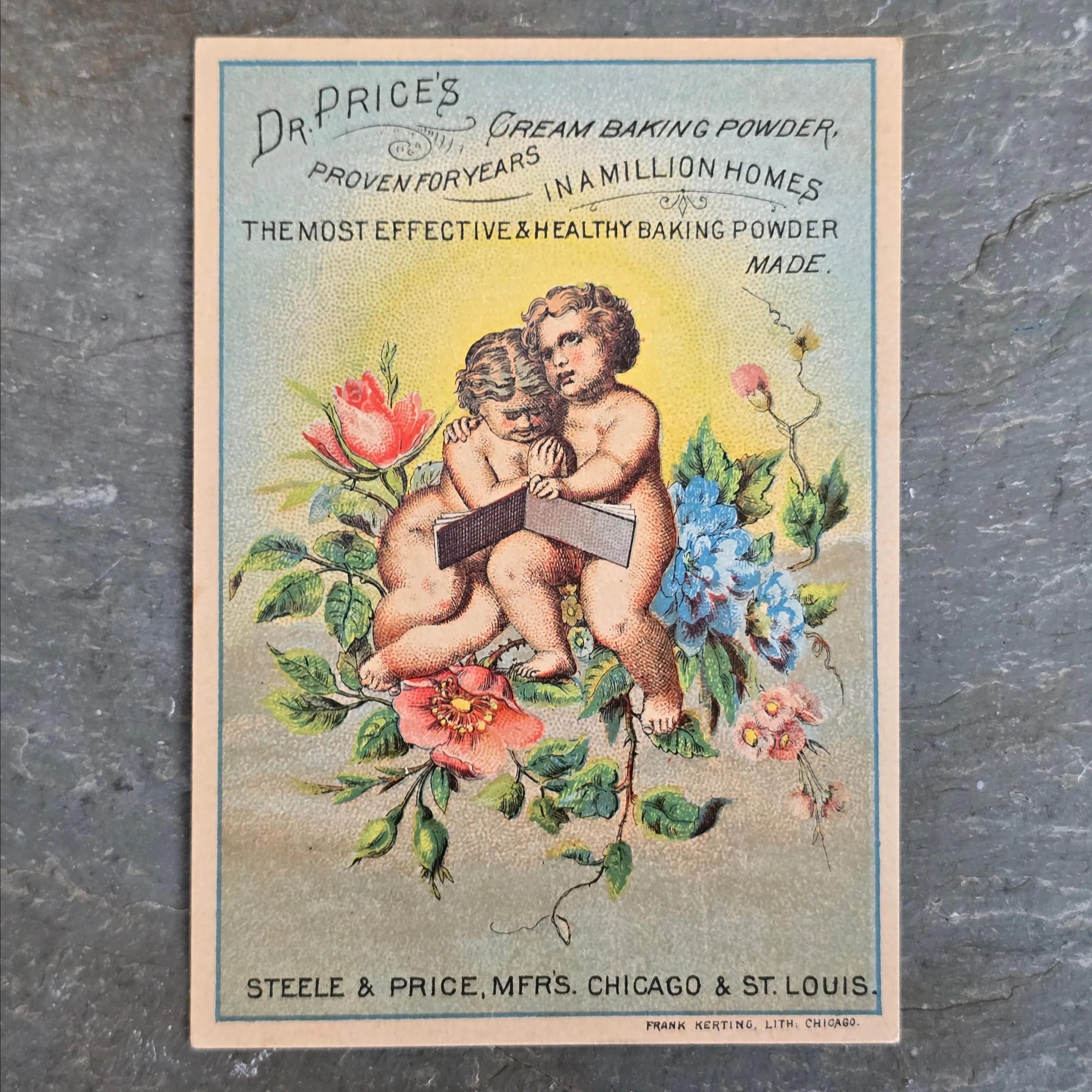 Product image for Dr. Price's Cream Baking Powder Steele & Price Chicago Naked Tiny People with Book on Flowers (WNB2-281)