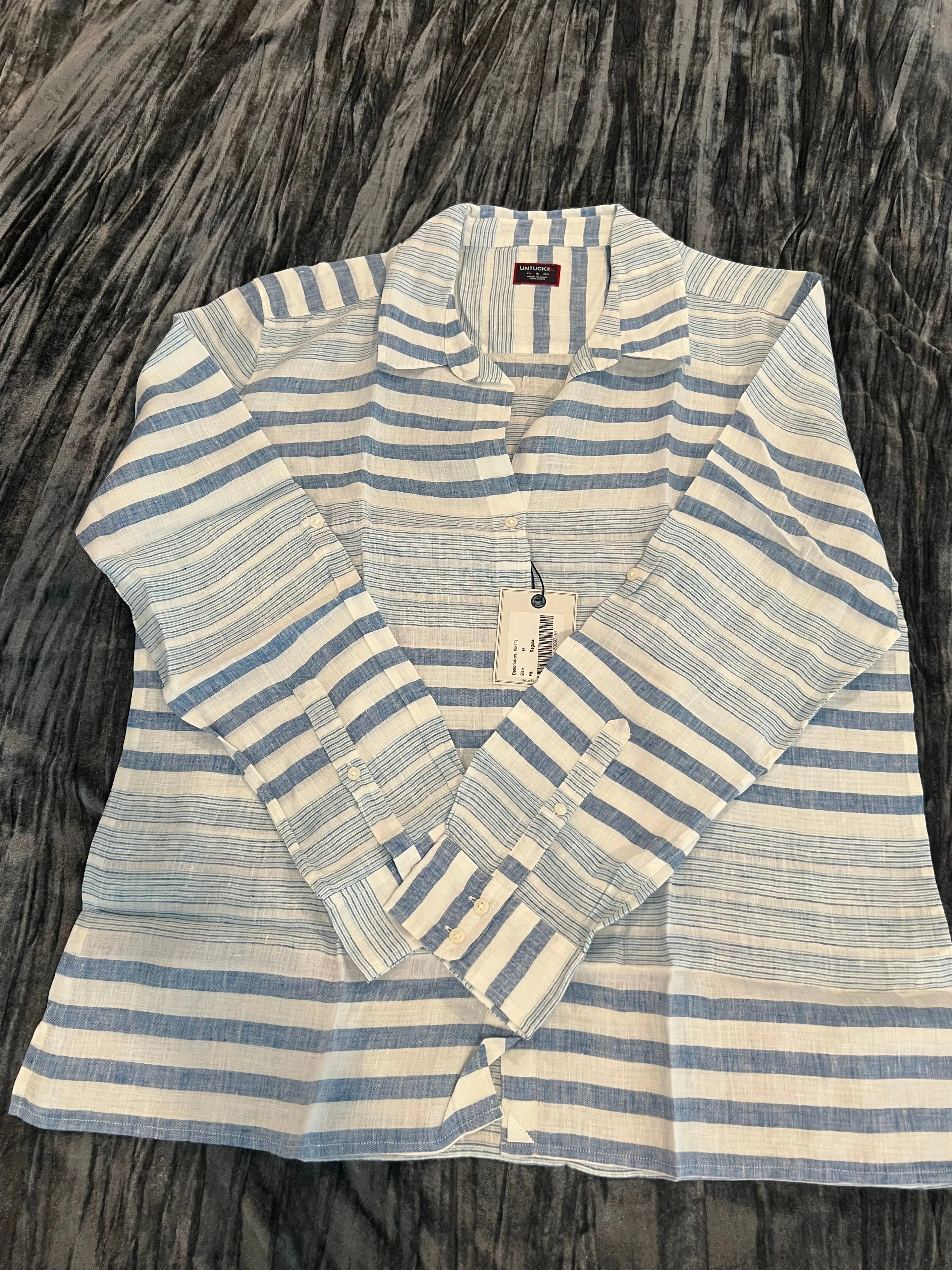 Product image for Blue and White Striped Button-Up Shirt