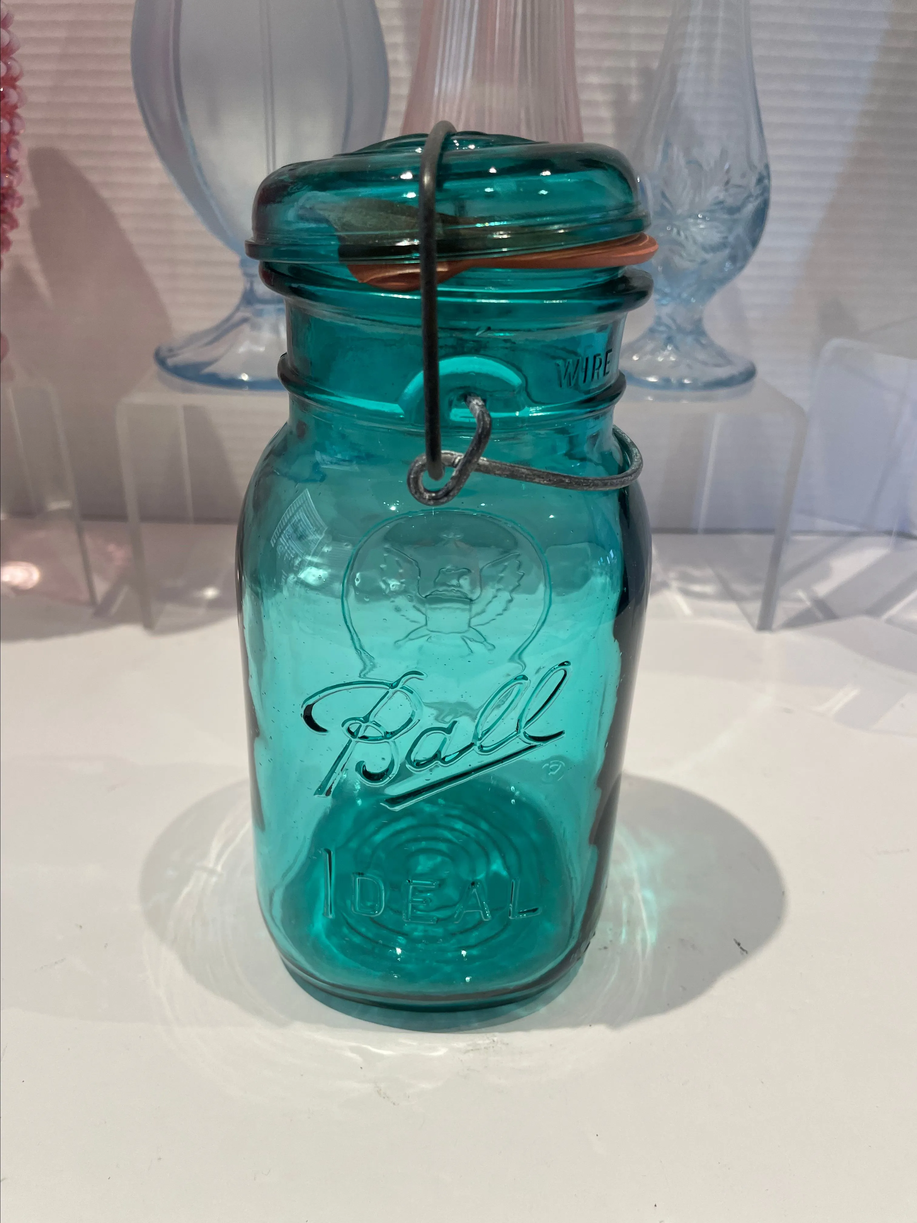 Product image for 782 Ball Ideal Jar in Turquoise Embossed Eagle Seal with Metal Wire Closure