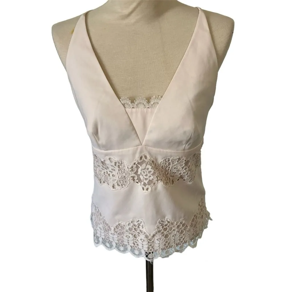 Product image for KAREN MILLEN V-Neck Lace Panel Scallop Hem Satin Cami Top - Size 4 EUC