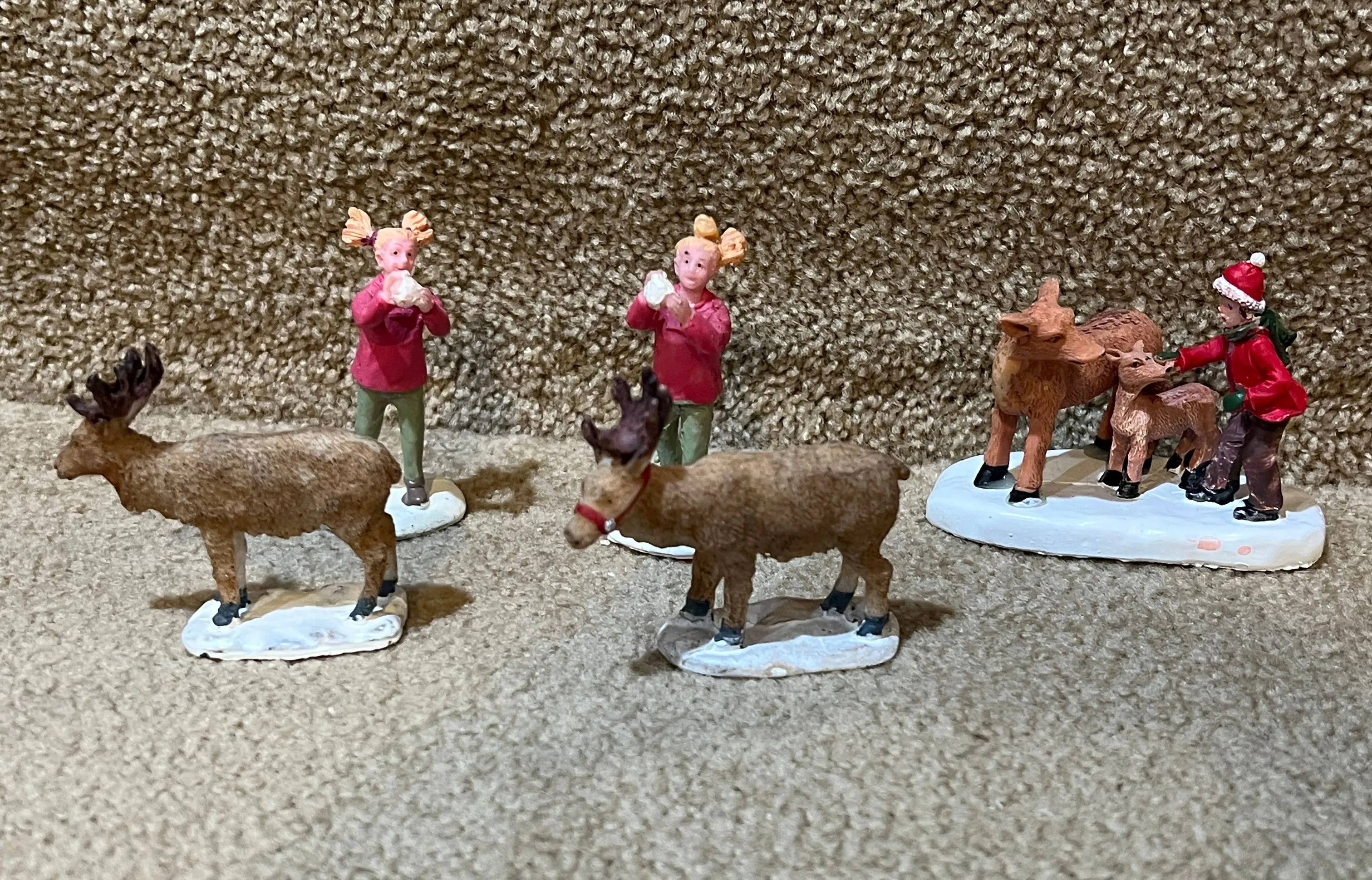Product image for Lemax Snowball Fight & Deer petting zoo Christmas Village decor lot of 5