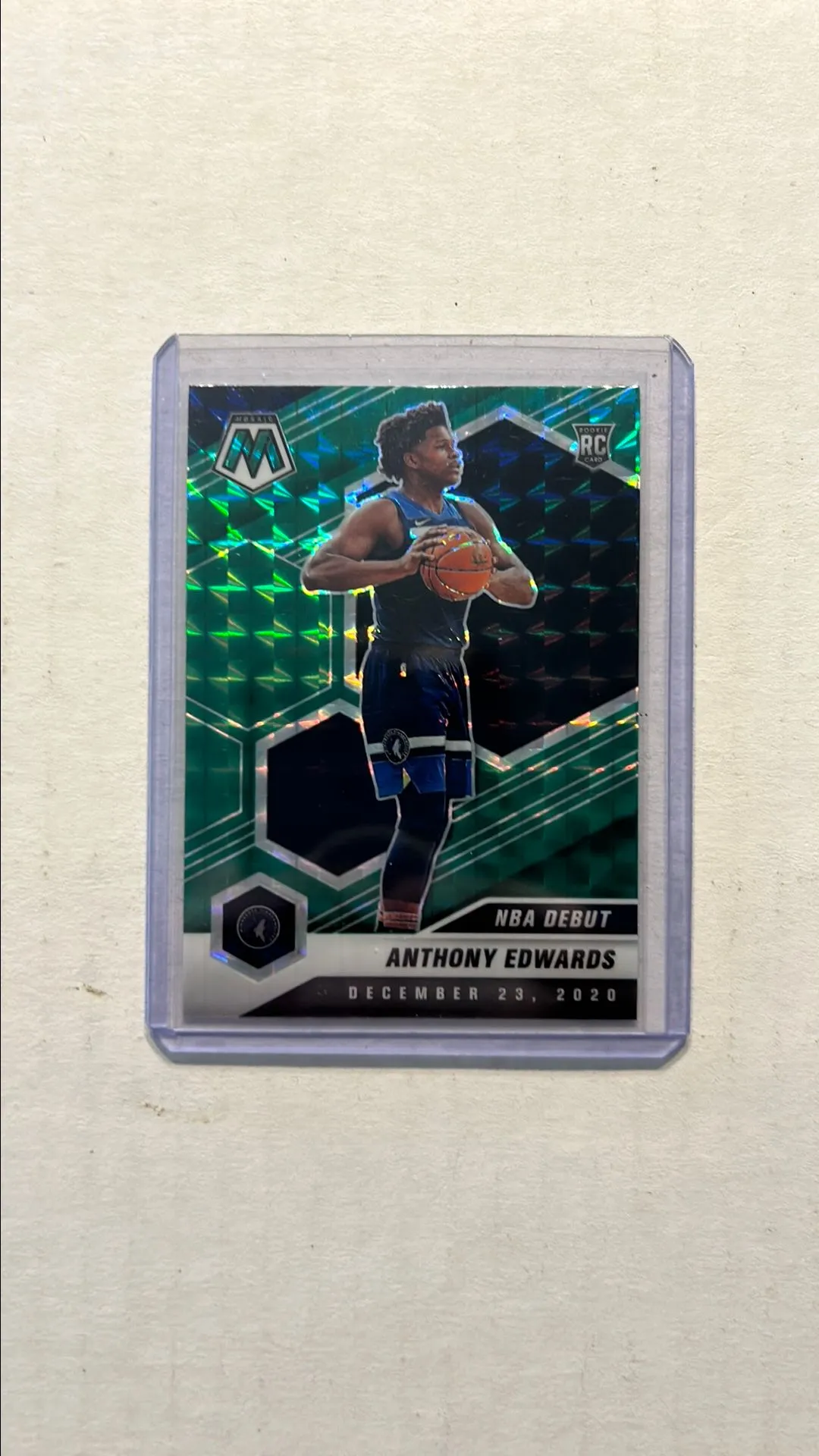 Product image for 2020-21 Mosaic Anthony Edwards Green Prizm NBA Debut Rookie Card RC #261