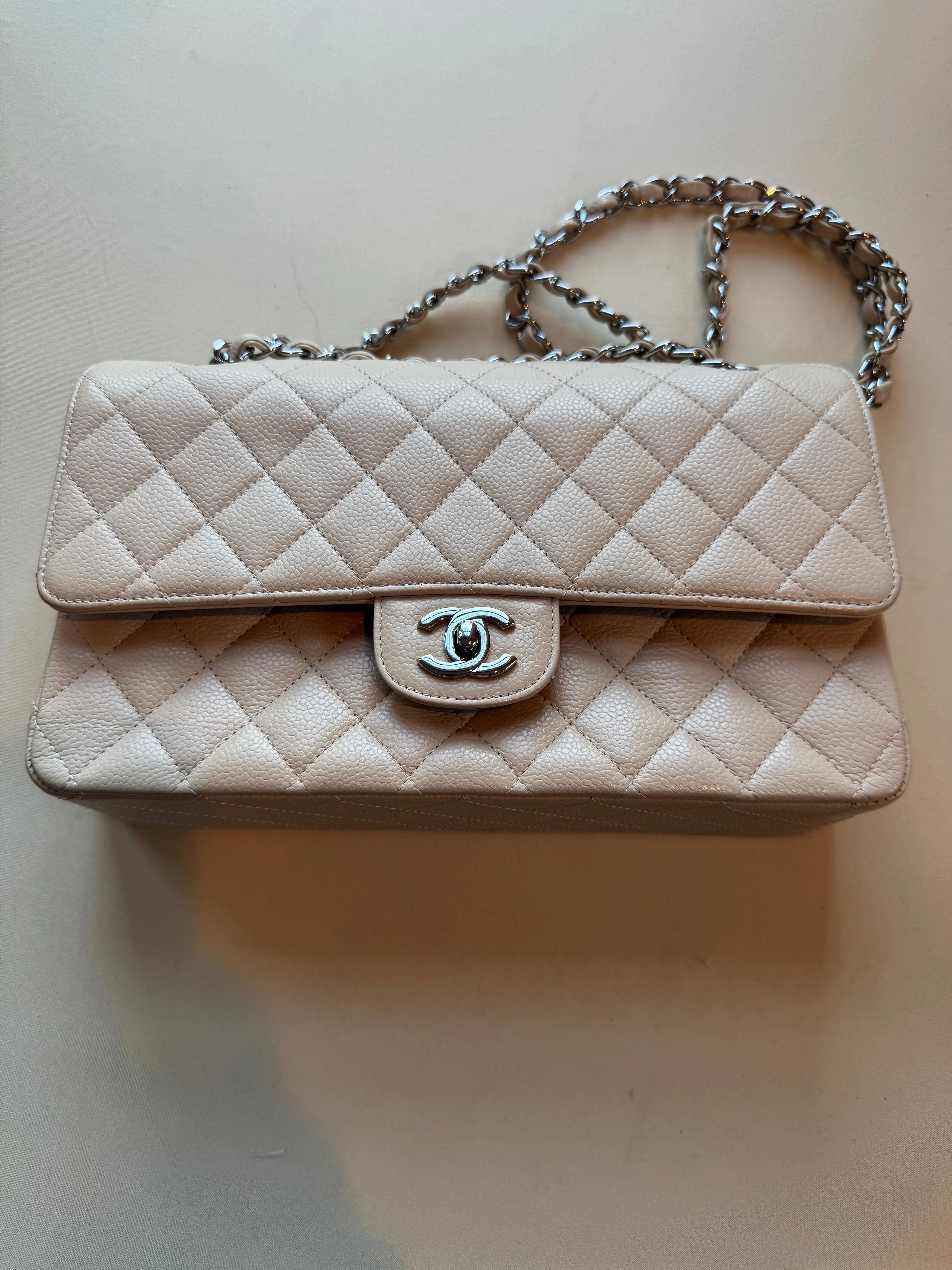 Product image for 596 Chanel Beige Caviar Classic Flap SHW