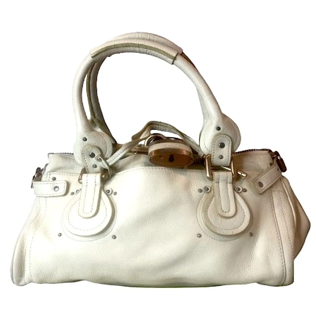 Product image for CHLOE Paddington Ivory Leather Padlock Bag with Lock and Key, COA, Dust Bag