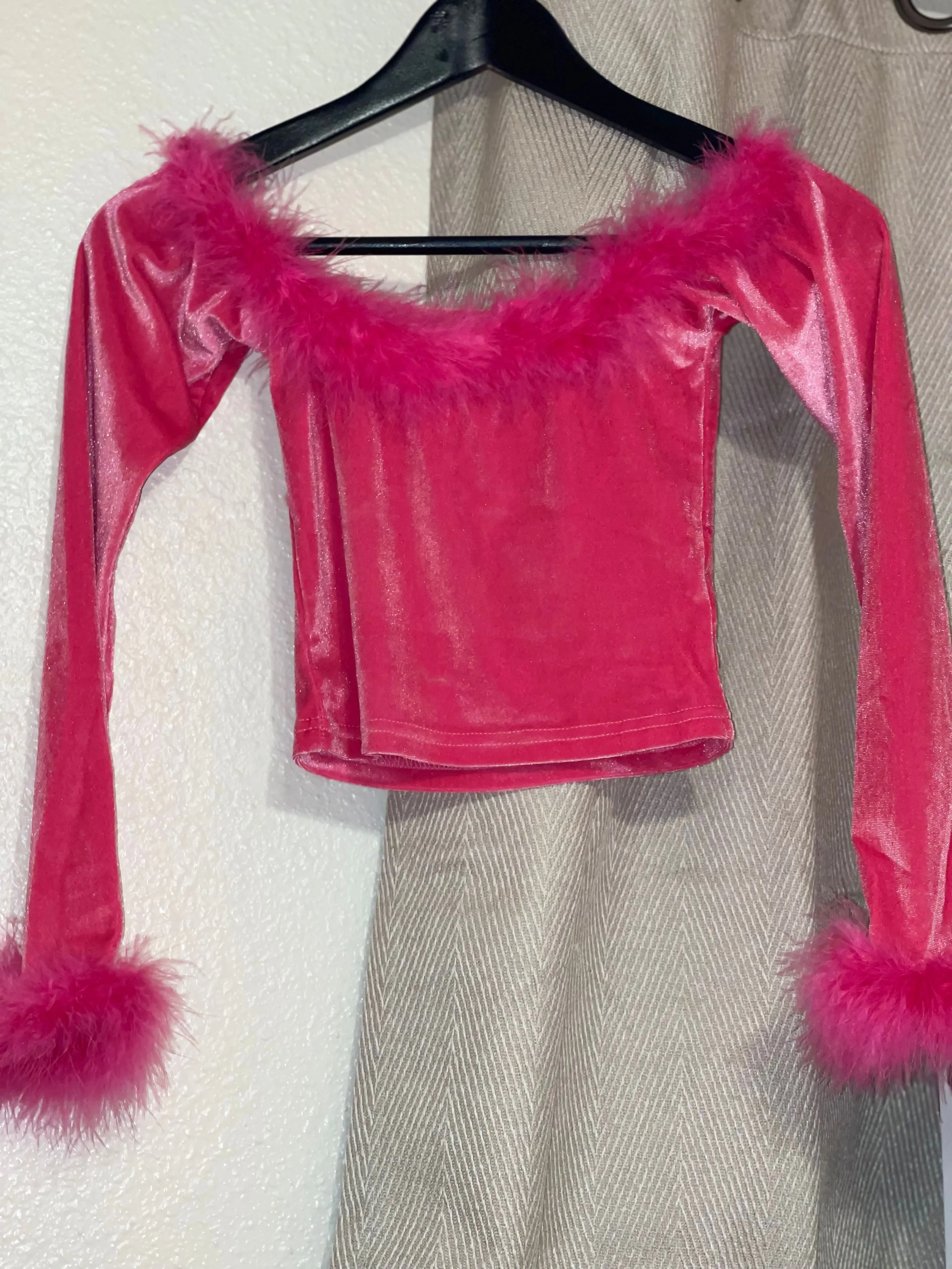 Product image for Pink marabou velvet top