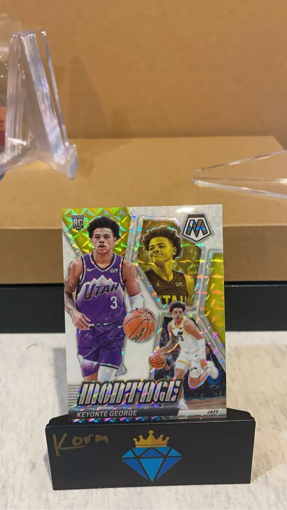 Product image for Keyonte George RC 2023-24 Panini Mosaic Montage White /25 Jazz