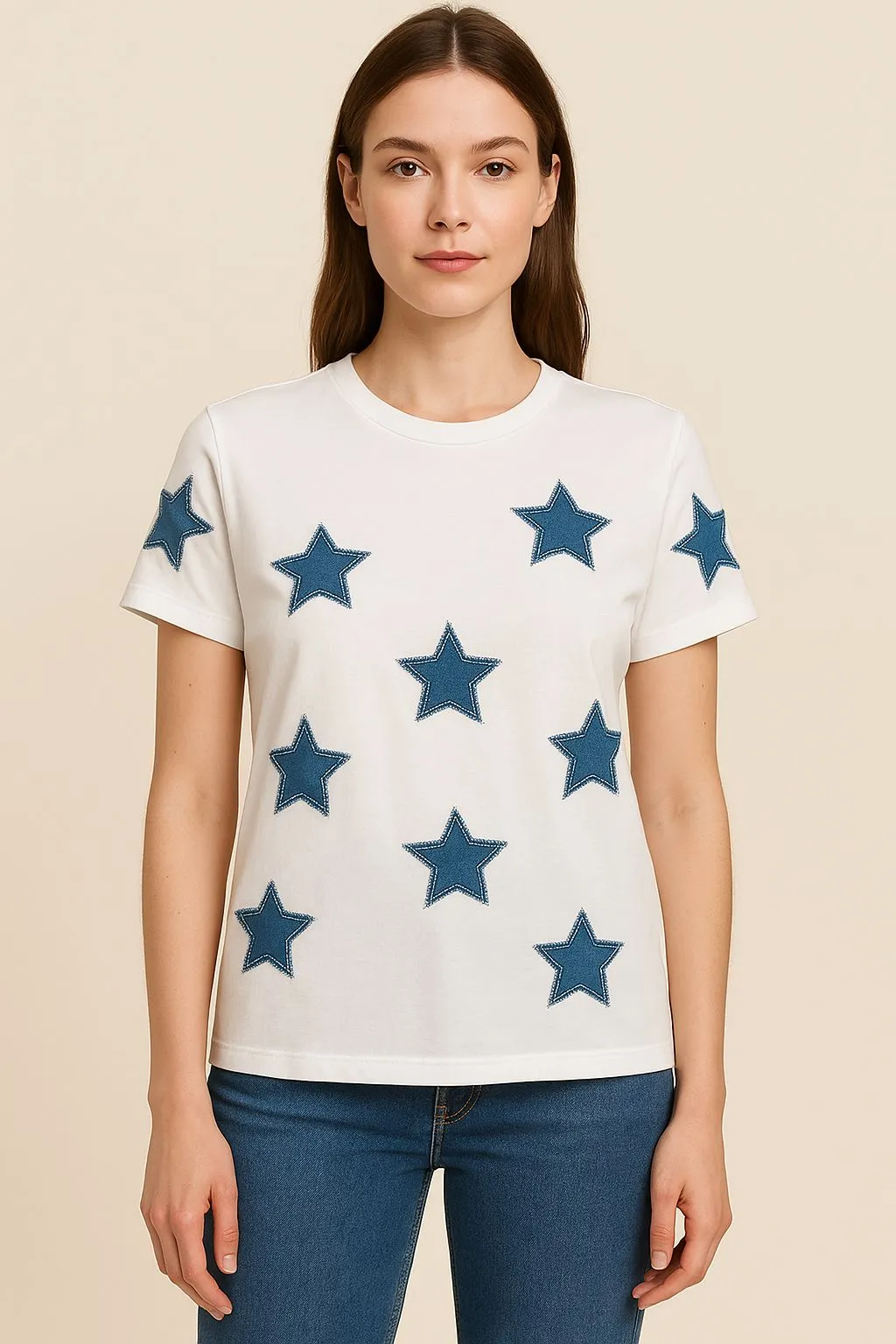 Product image for 303. Boutique Denim stars white Top