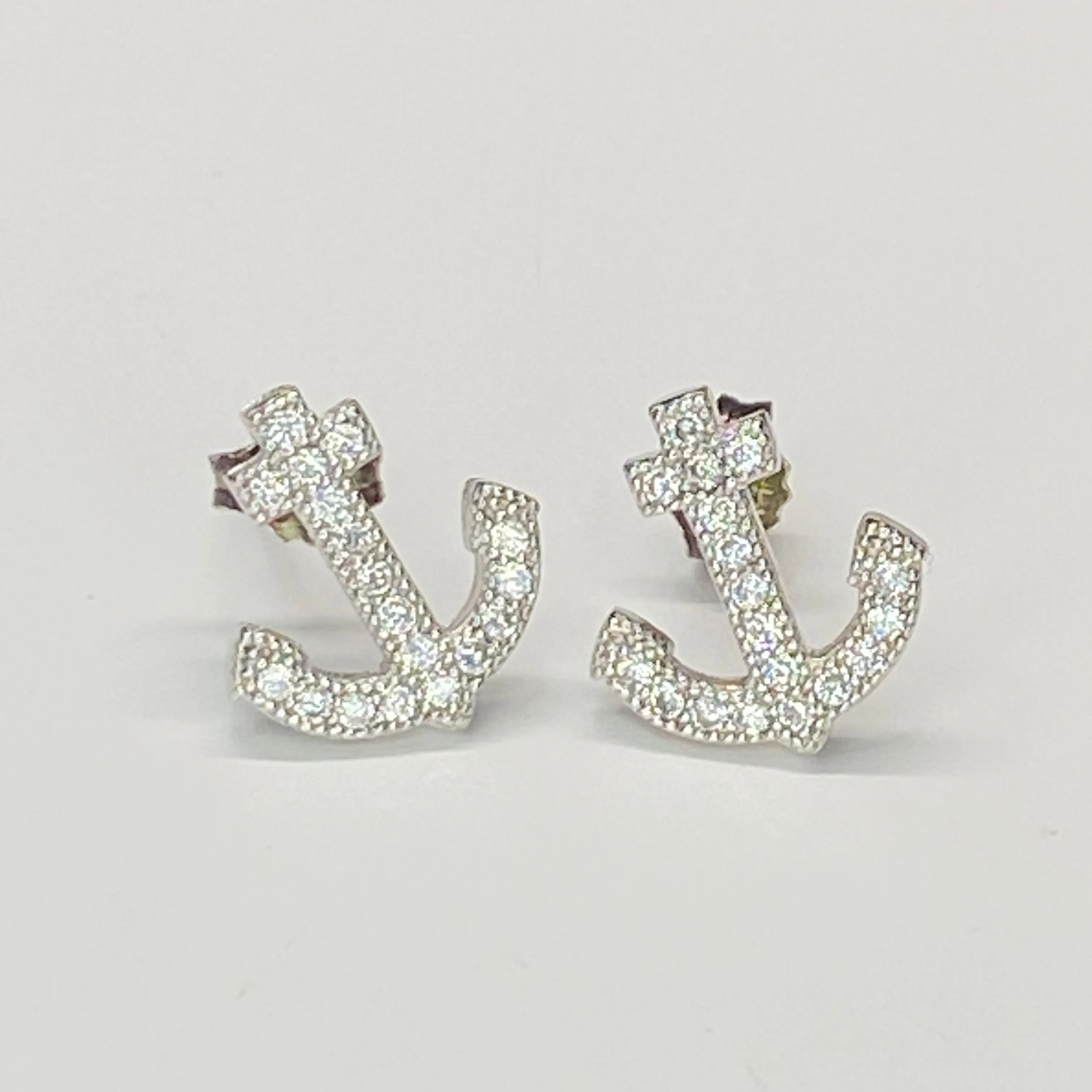 Product image for A496 Gorgeous Sterling Silver 925 Diamond Anchor Earrings