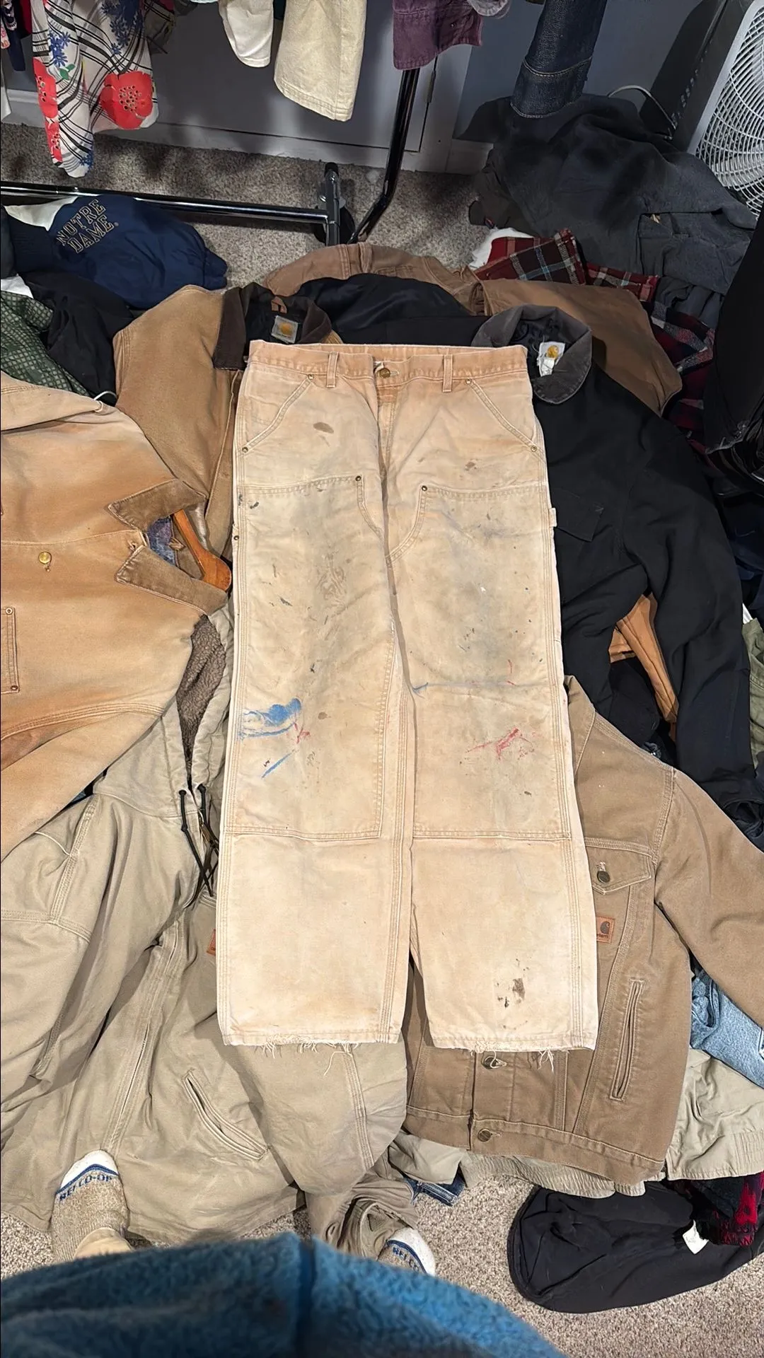 Product image for Thrashed Carhartt tan doubles made in USA 38x32