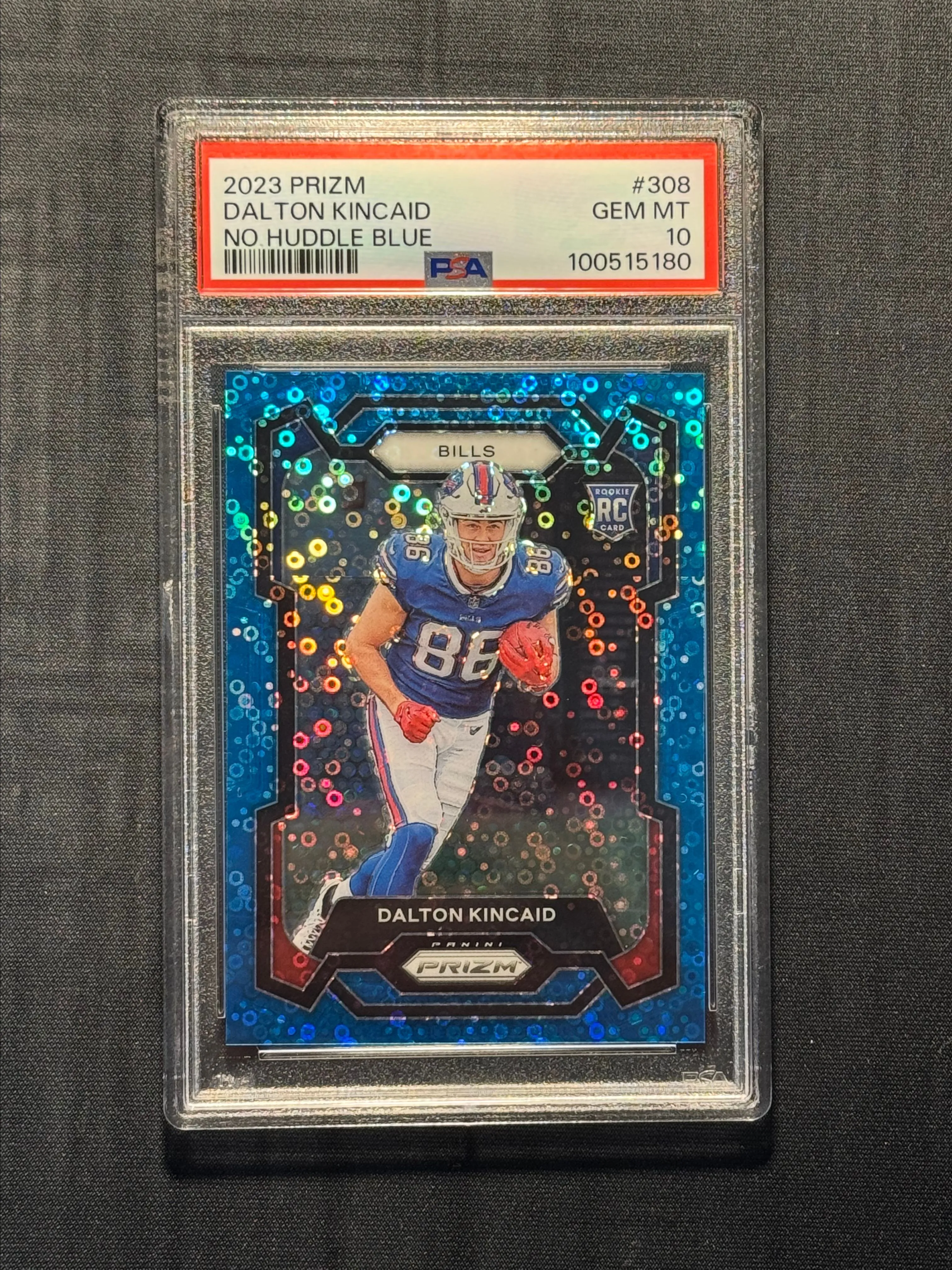 Product image for 2023 Panini No Huddle Blue Dalton Kincaid Bills RC Rookie /95 PSA 10