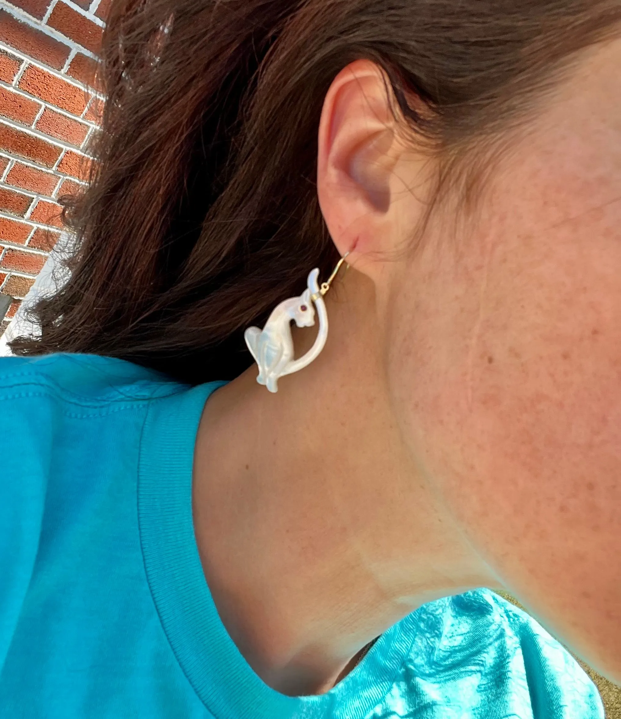 Product image for Carved White Mother of Pearl 14 KY Gold Earrings