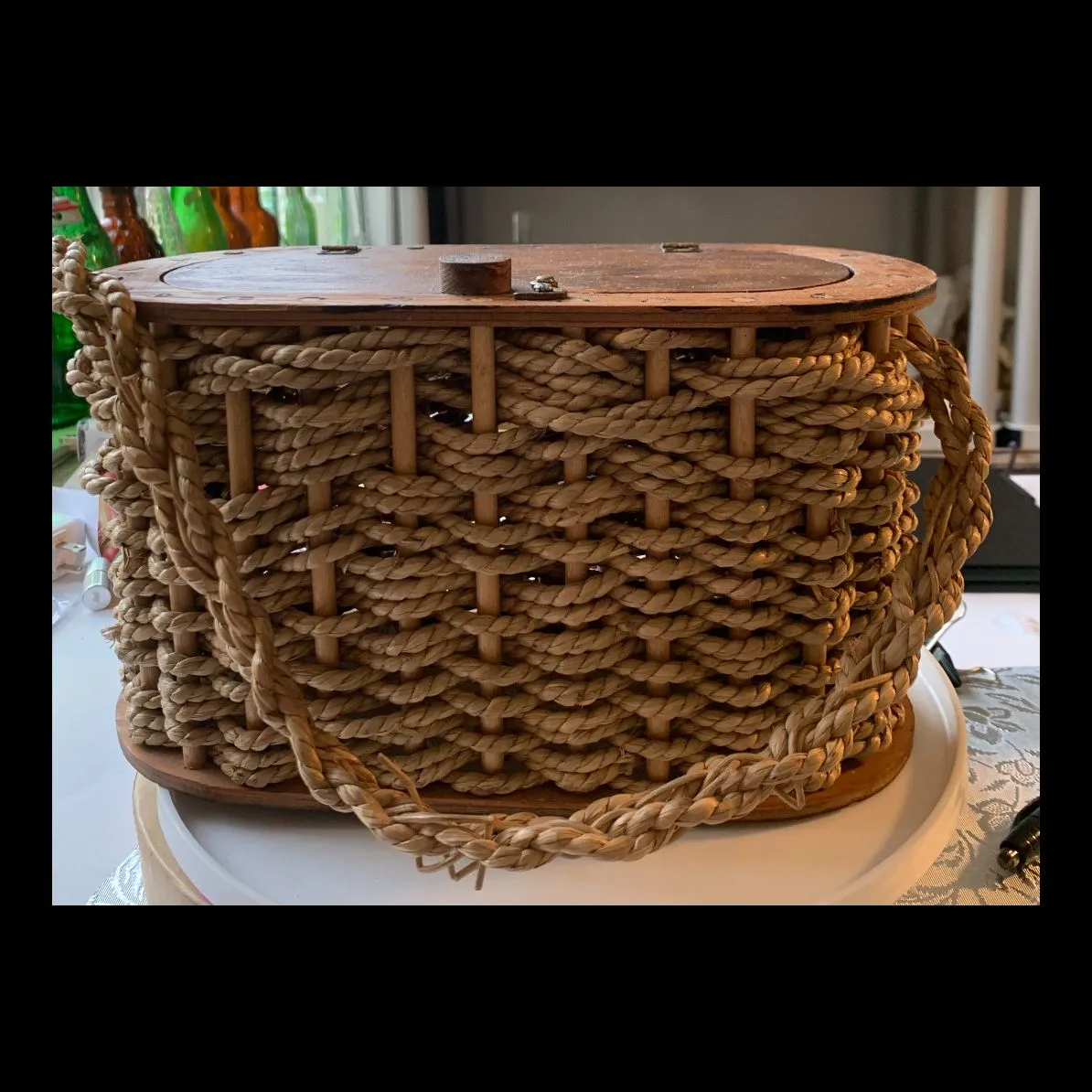 Product image for 1206 Vintage Woven StrawRattan Basket Purse WoodLid