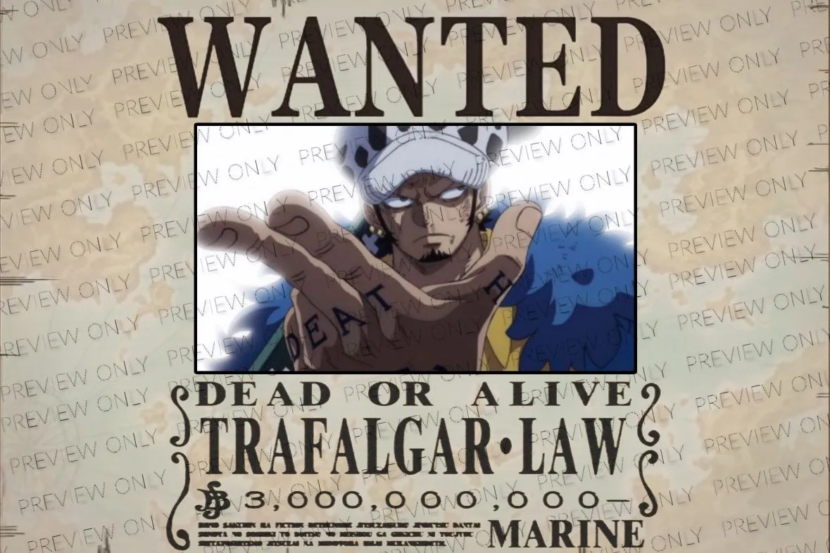 Product image for Custom Light Up RGB WANTED: Trafalgar Law Play Mat