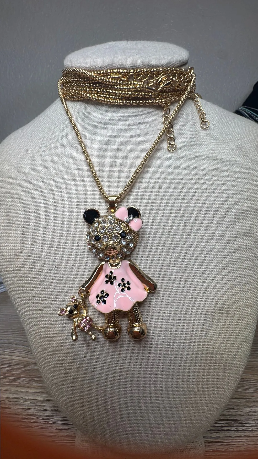Product image for New Teddy with Teddy Pink Dress Necklace