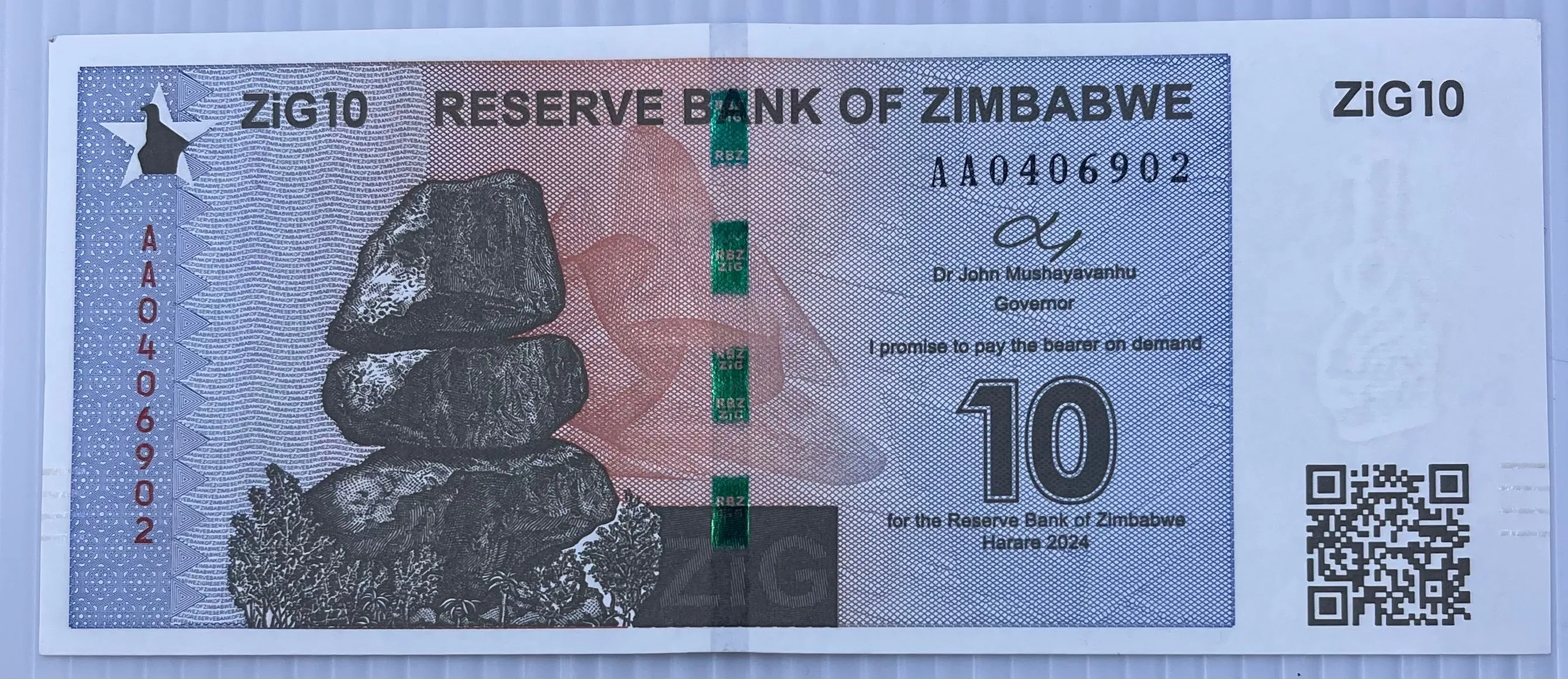 Product image for Zimbabwe 10 Zig 2024 P-110 UNC Gold Backed!