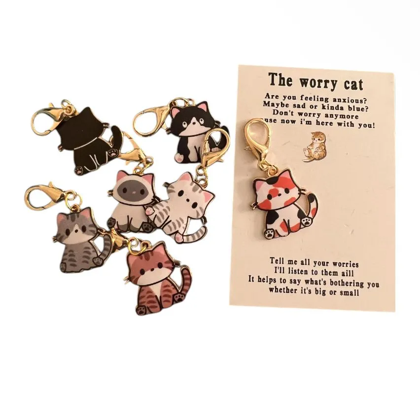 Product image for 000 1 (one) BLOOP Key Ring The Worry Cat with Card Bag Charm
