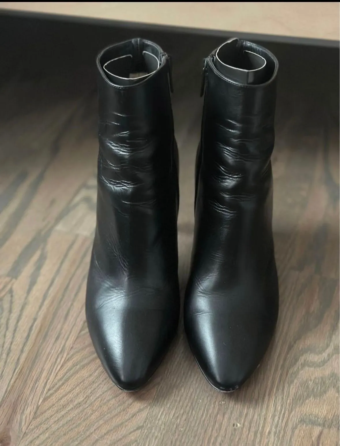 Product image for sz 8/38.5 Christian Louboutin Black Leather Eloise Almond toe Ankle Boot Shoe