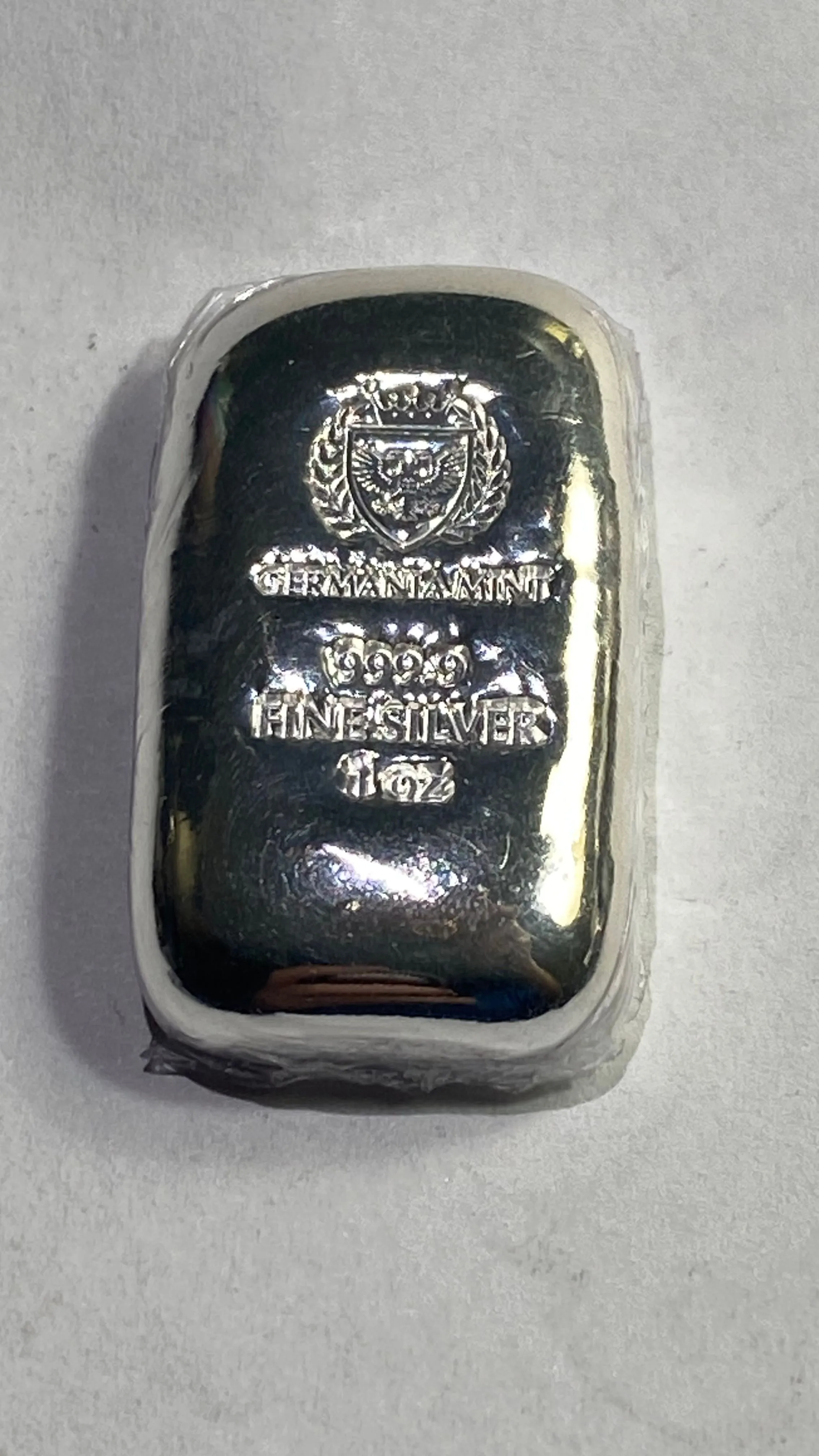 Product image for 0.9999 Silver 1 Oz Germania Mint Bar SEALED with Serial Number Sticker