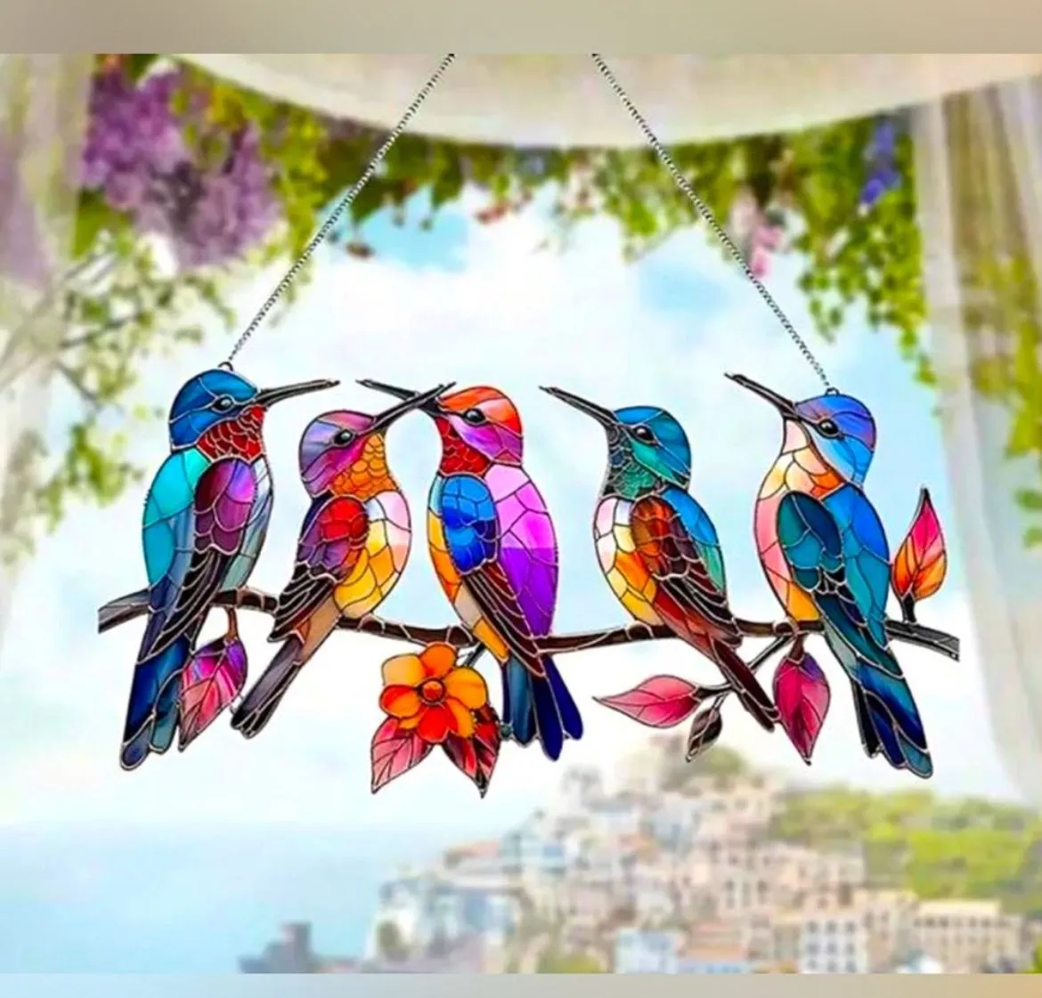 Product image for Hummingbird Decorative Pendant, 2D Flat Acrylic Sun Catcher, Stained Glass