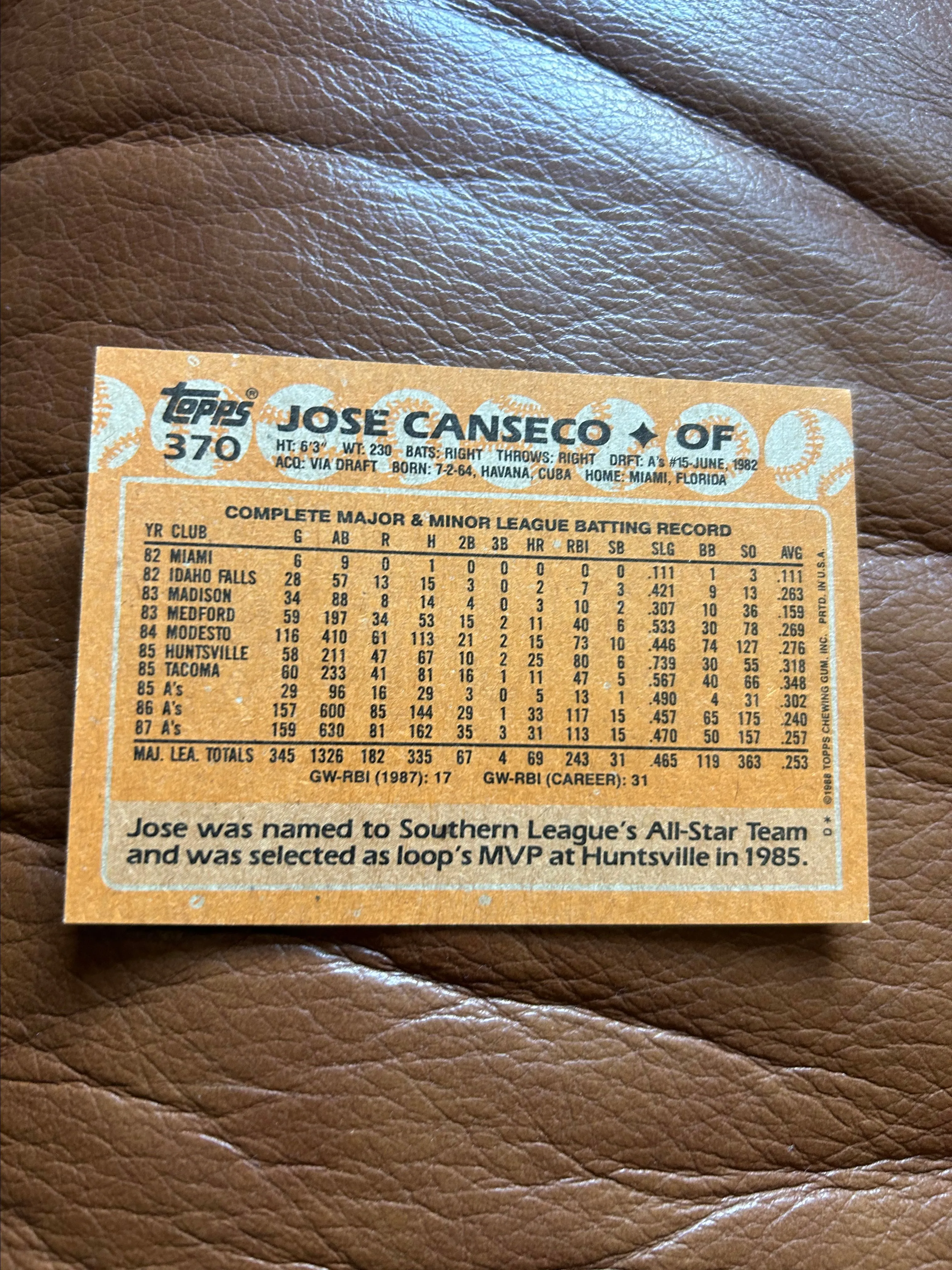 RARE 1988 TOPPS JOSE CANSECO #370 (MULTIPLE ERRORS) BASEBALL CARD   Whatnot: Shop, Sell, Connect