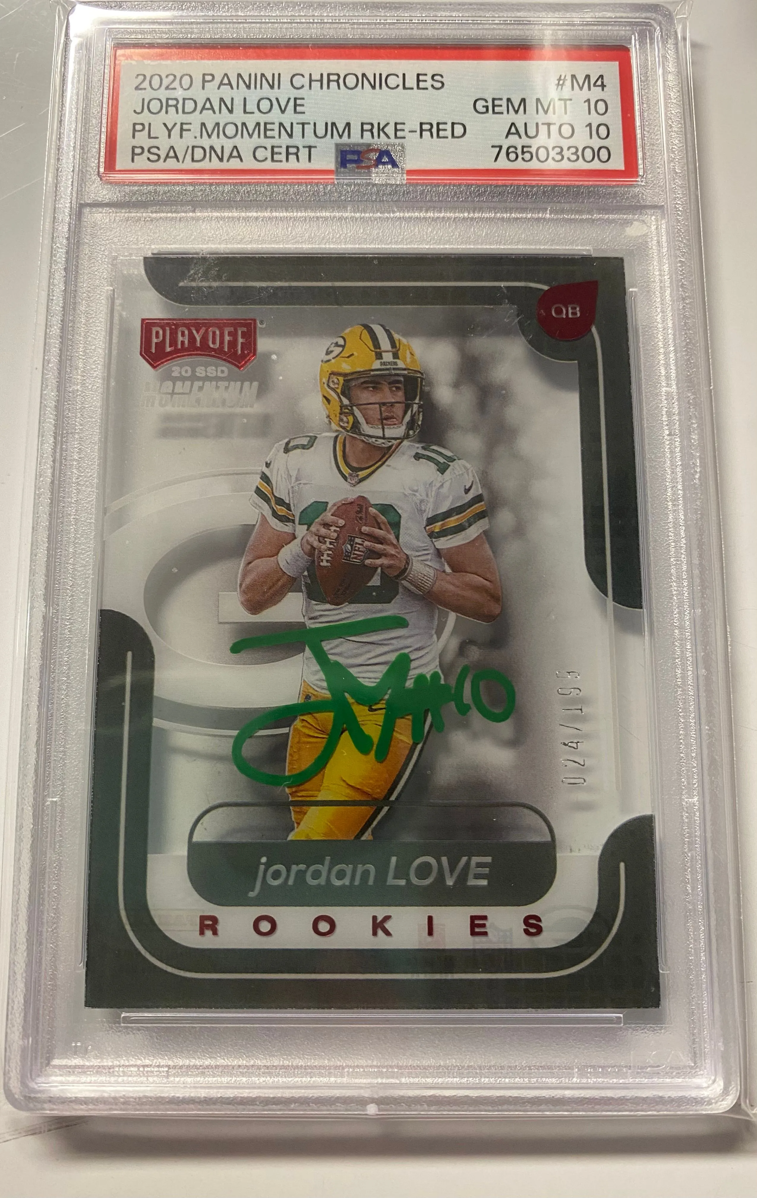 Product image for 2020 Panini Chronicles Jordan Love /199-Rookie-PSA 10/10- In Person Auto