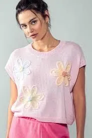 Product image for 30/ Dainty Knit Embroidered Floral Sprin lg Vest