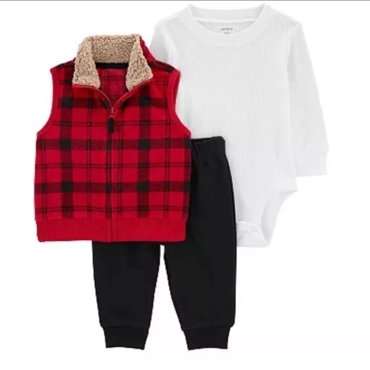 Product image for Baby Size 18 Months Carter's 3-Piece Plaid Holiday Vest Set