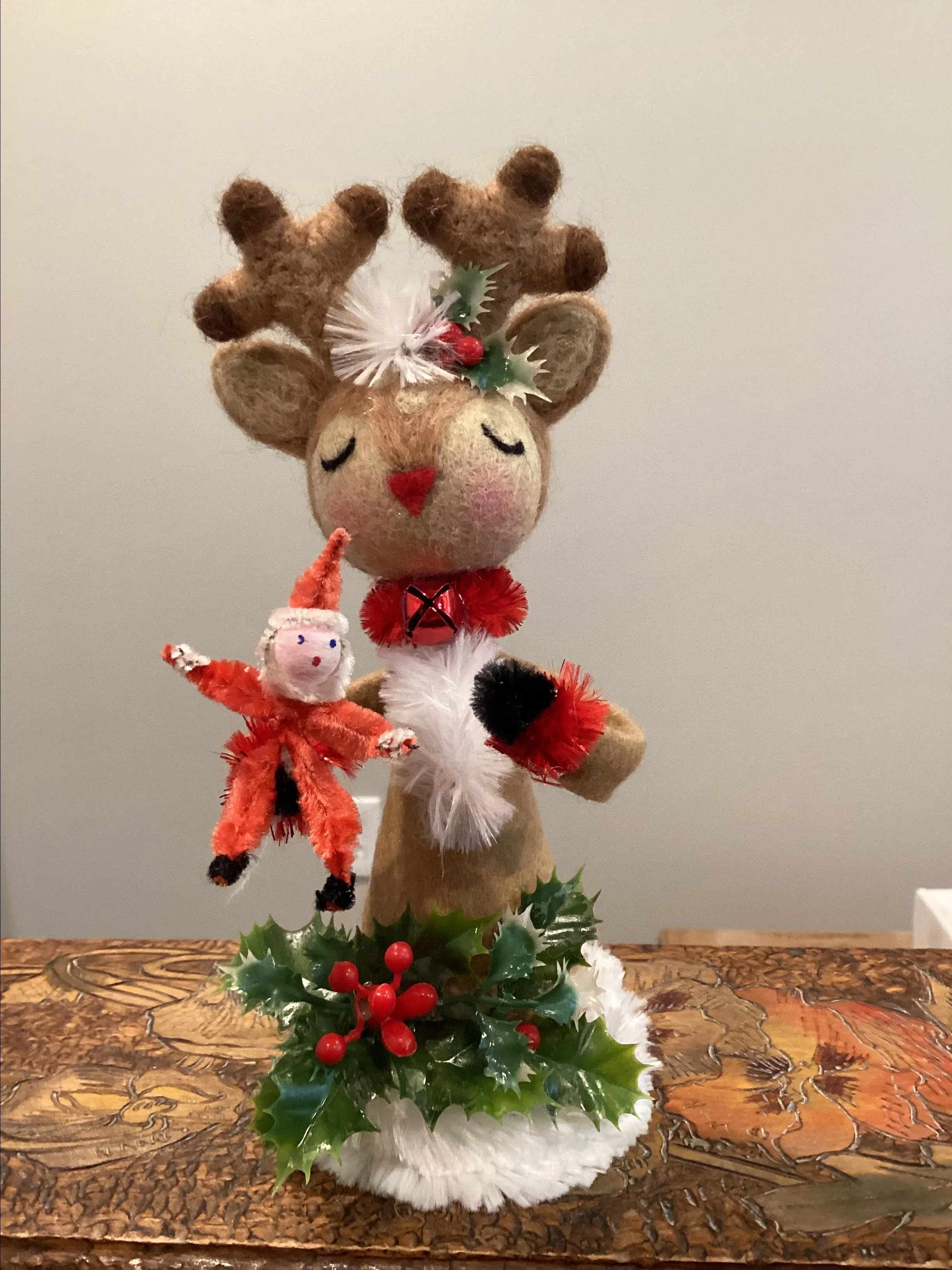 Product image for 45.  Handmade Rudolph Reindeer Deer cone doll with felted head
