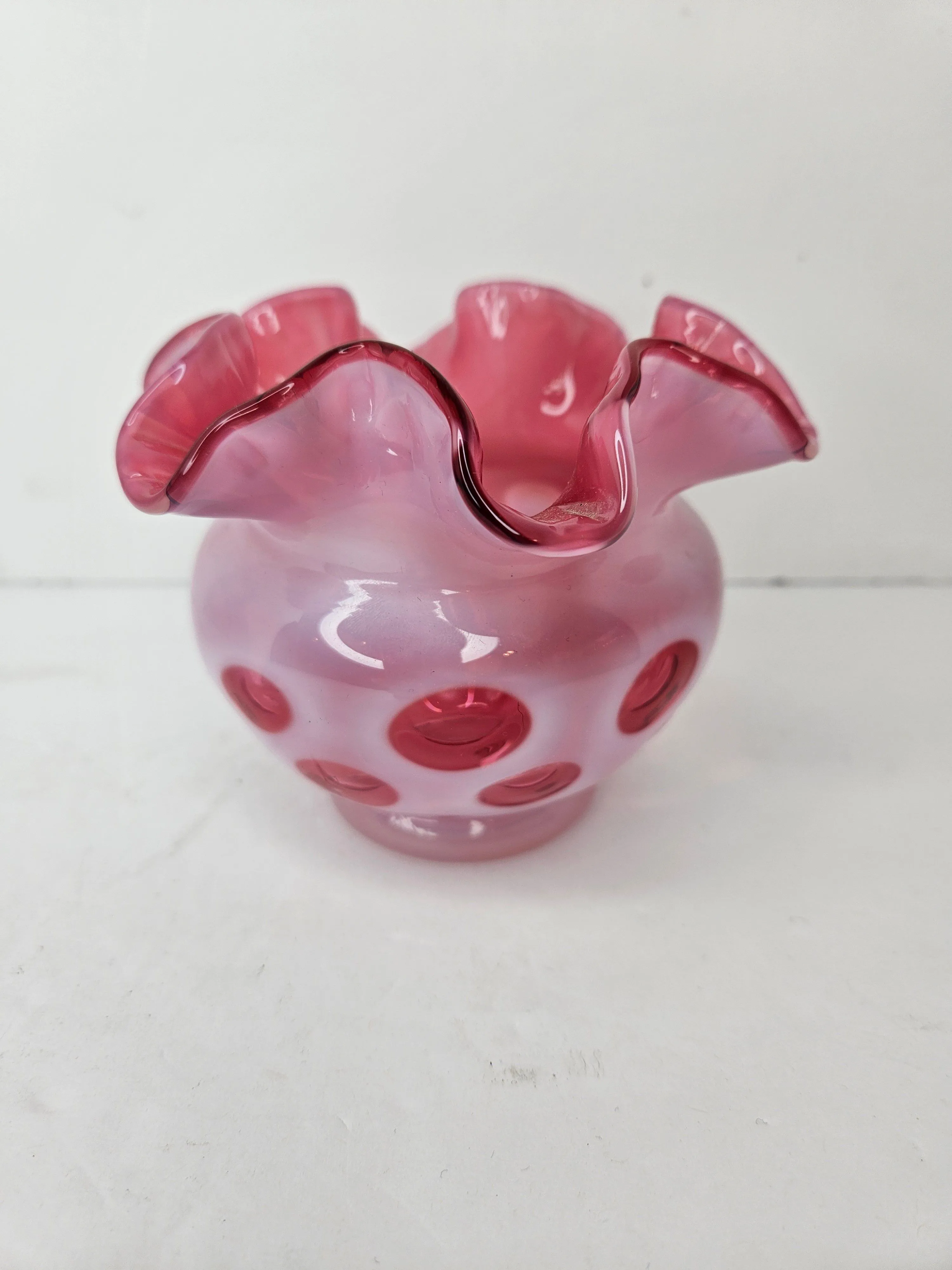 Product image for 1950's FENTON Cranberry Coin Dot Ruffled Vase 