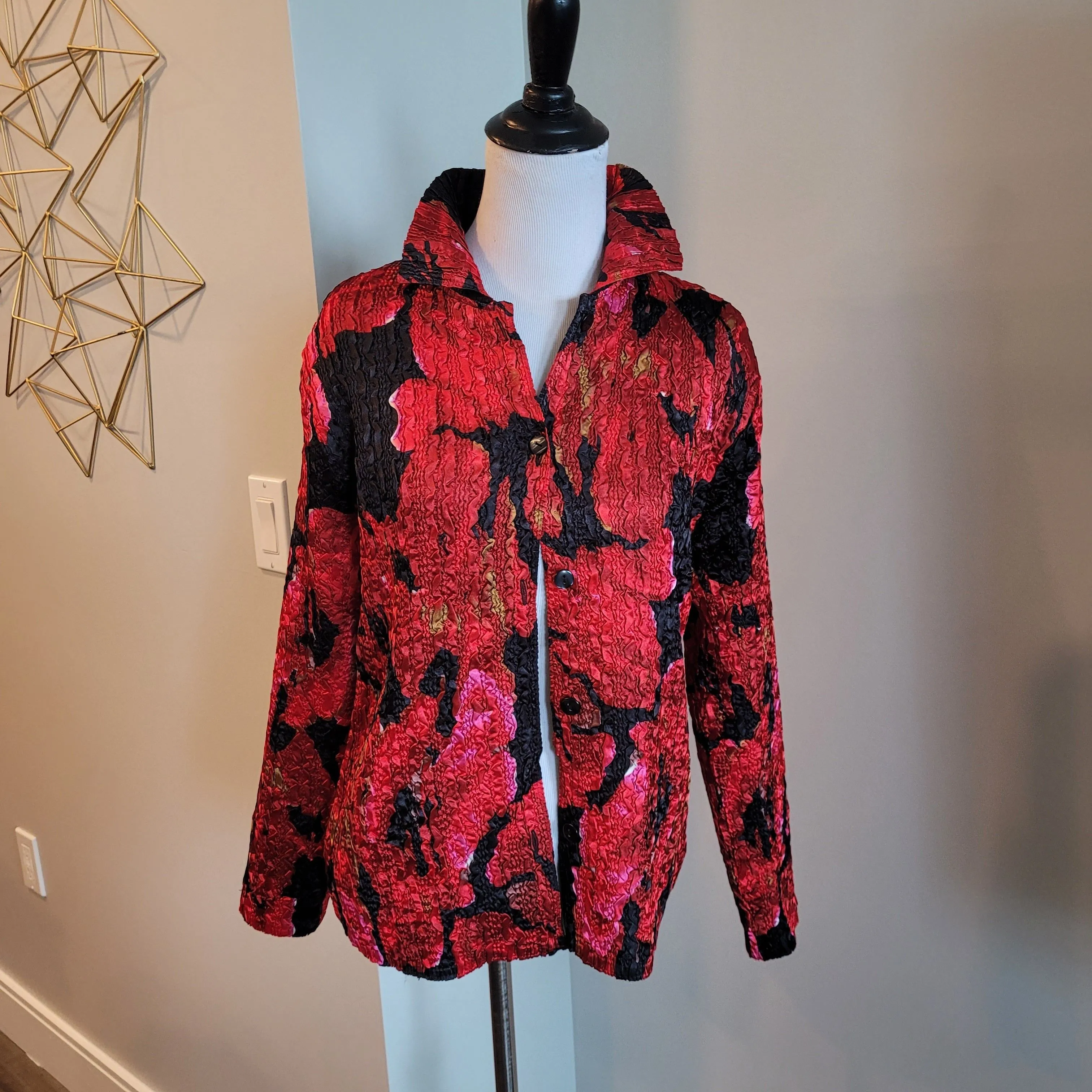Product image for Vintage Women's Floral Crinkle Button Shirt Top Lightweight  Jacket Red Size M Women