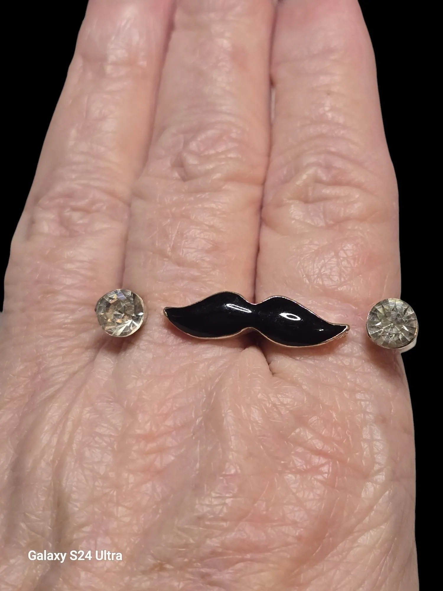 Product image for 011 Double Mustache Ring with Clear Rhinestones Sz. 6.5