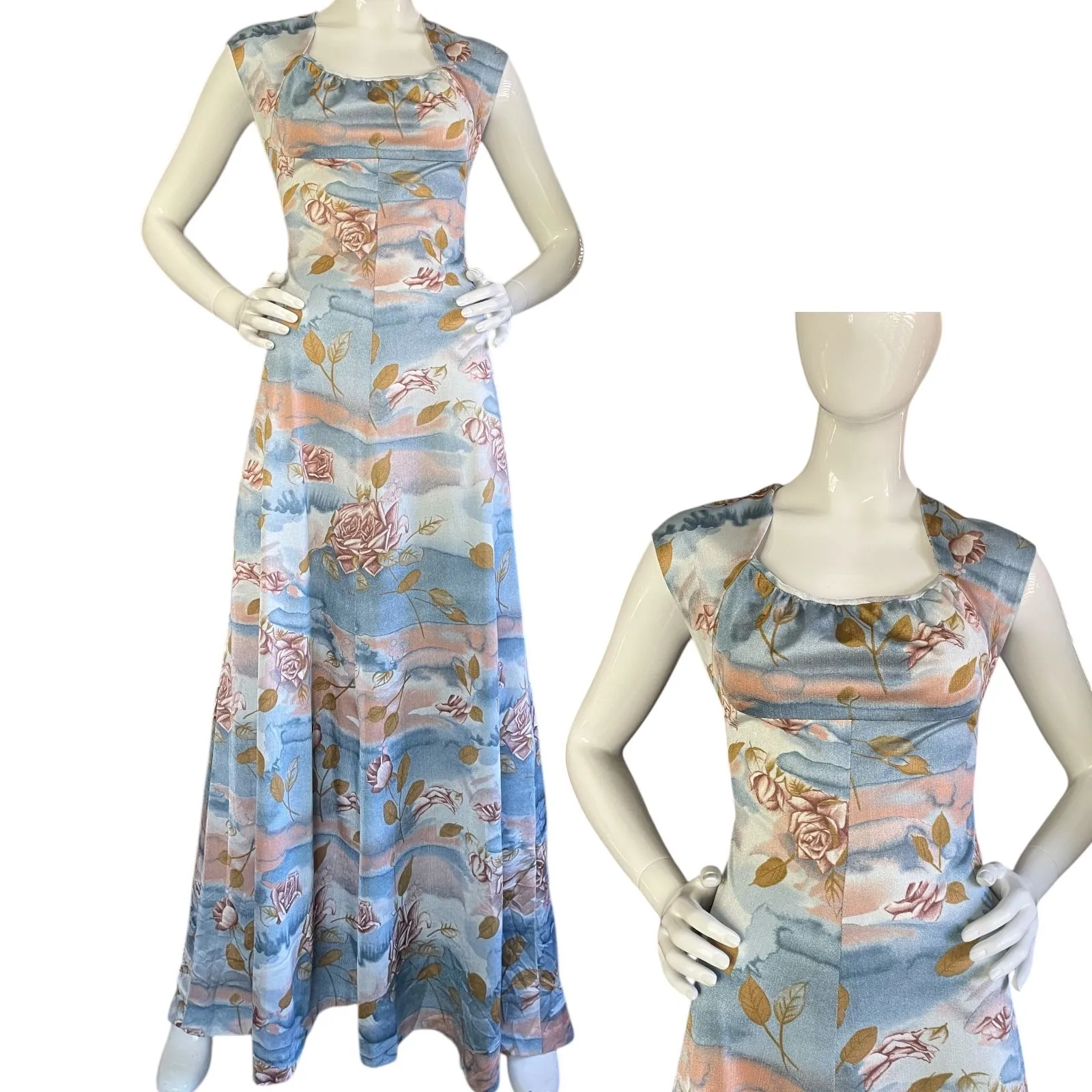 Product image for 1970s Dreamy Rose Maxi Dress Open Back B 38”-40”